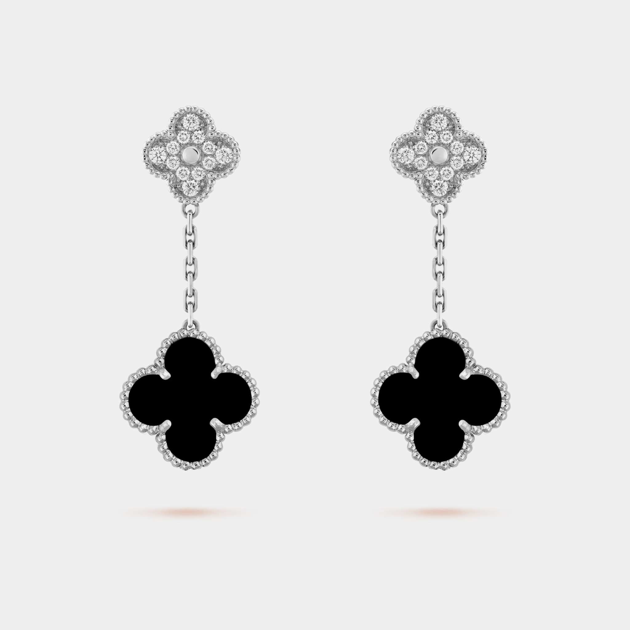 Van Cleef & Arpels Magic Alhambra Earrings 2 motifs Gold Diamond Onyx, Front