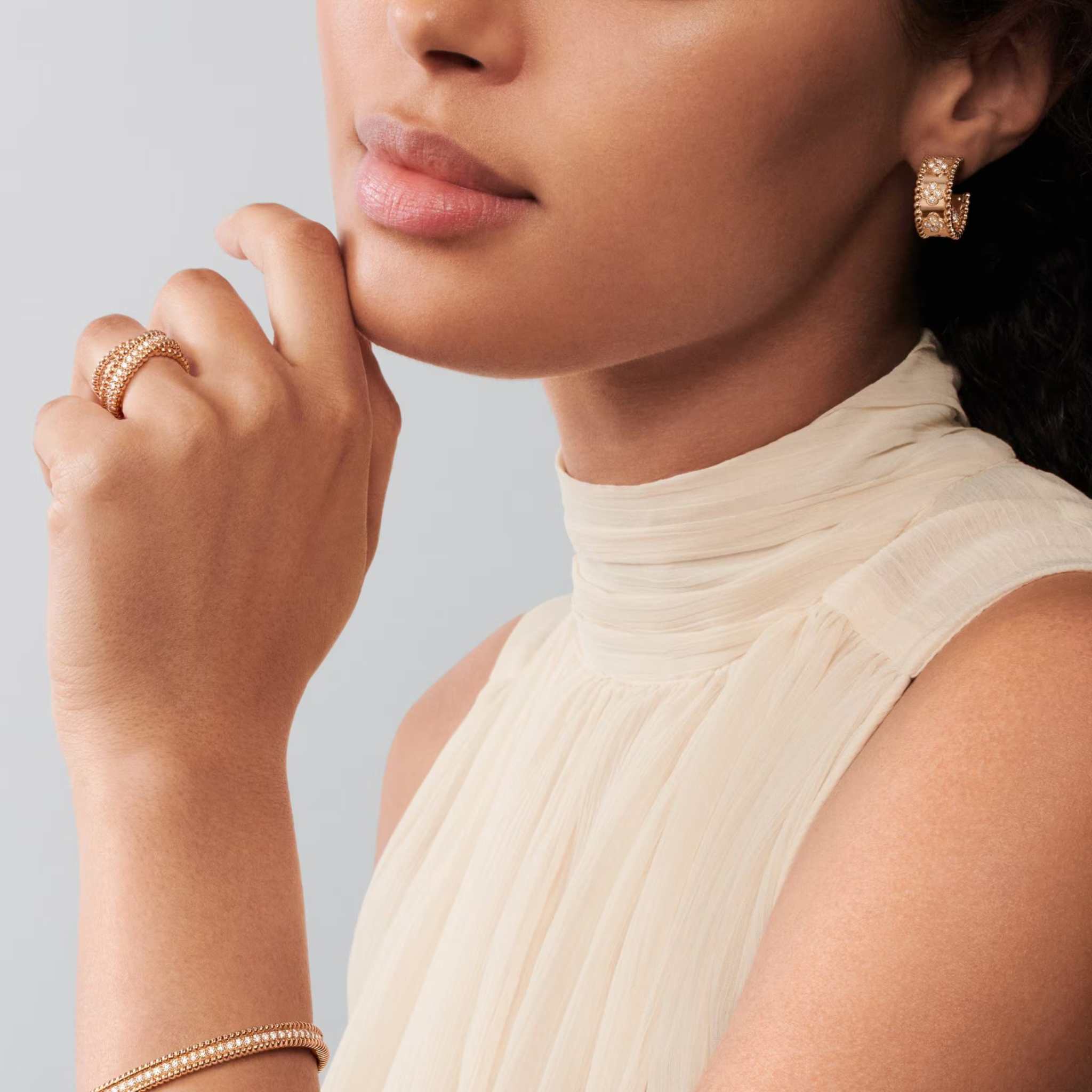 Van Cleef & Arpels Perlée diamonds Duo Ring Rose Gold Diamond, Model
