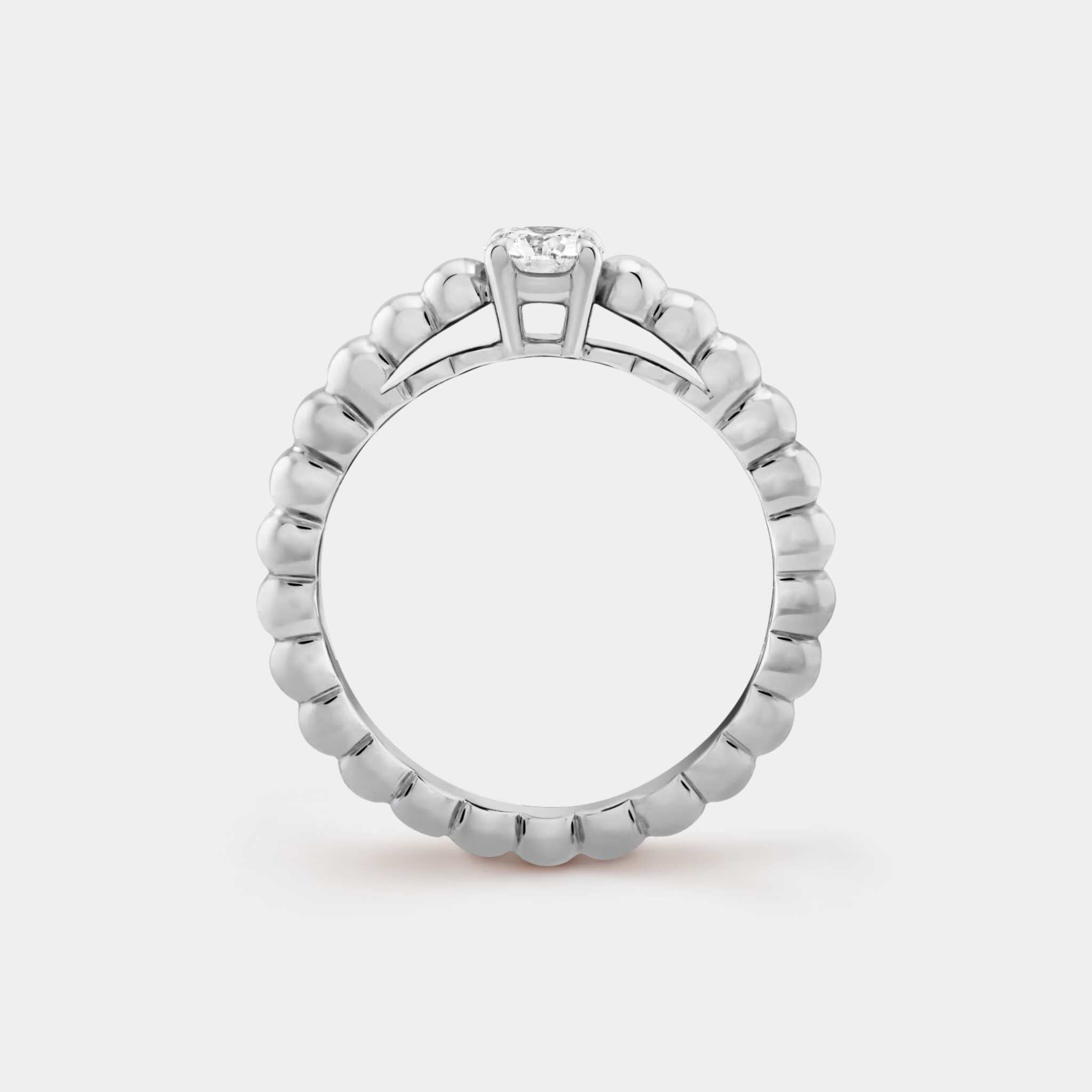 Van Cleef & Arpels Perlée Solitaire White Gold Diamond Ring, Side