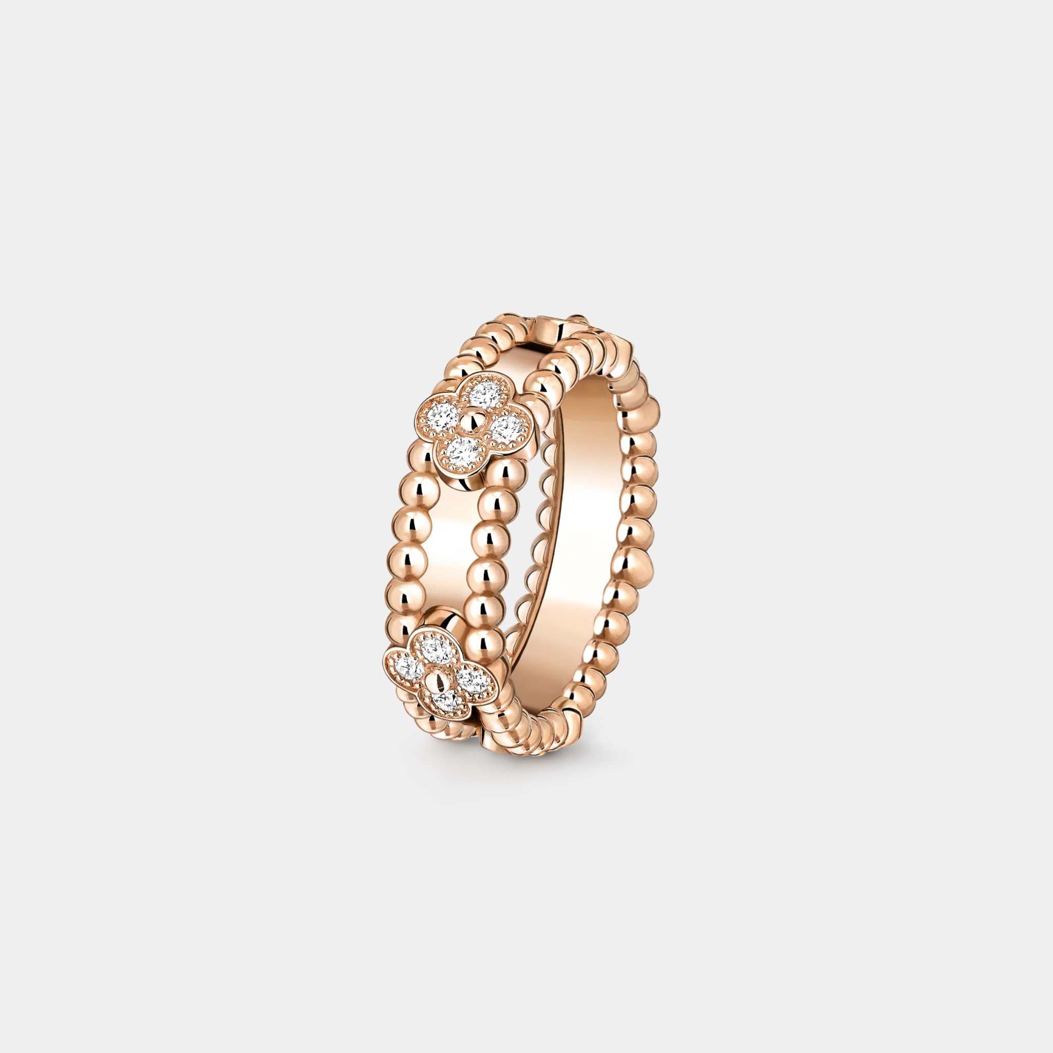 Van Cleef & Arpels Perlée Sweet Clovers Ring Rose Gold Diamond, Front