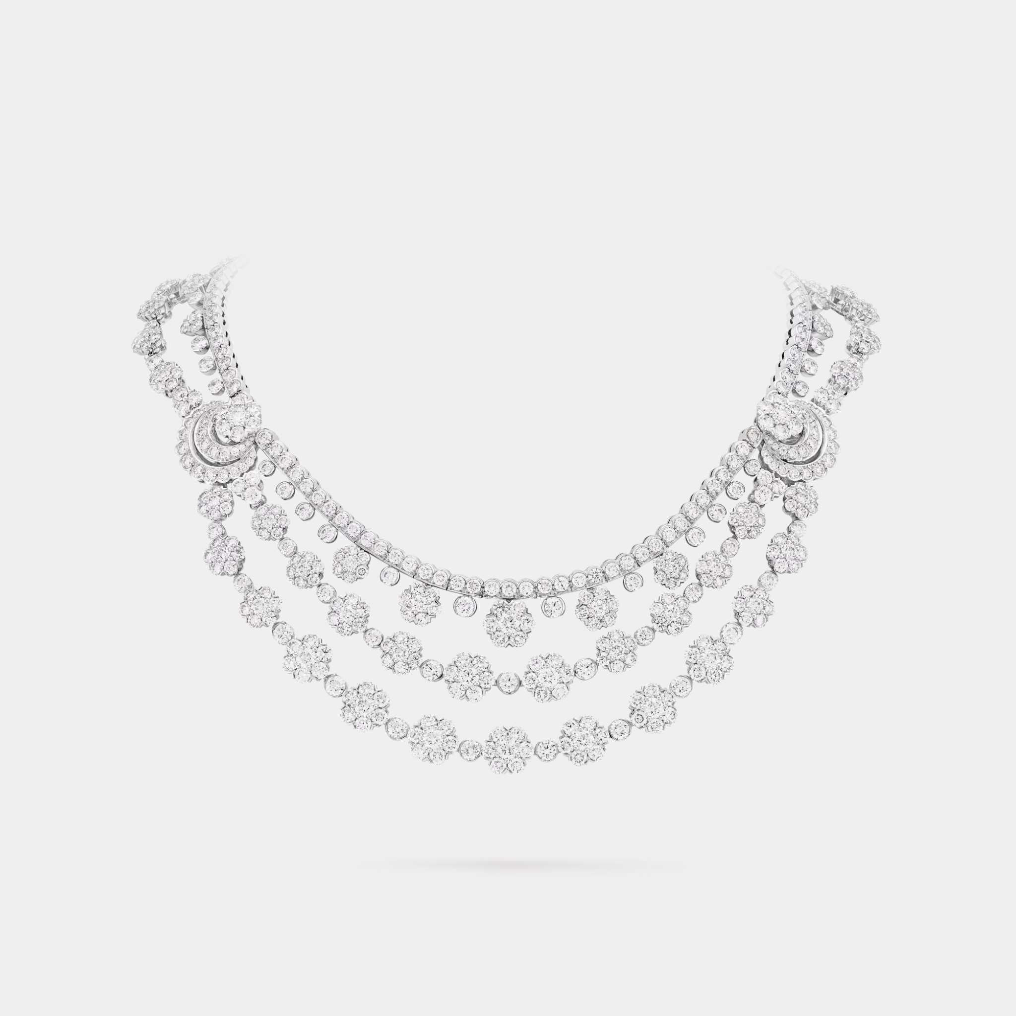 Van Cleef & Arpels Snowflake Transformable Necklace Platinum Diamond, Front