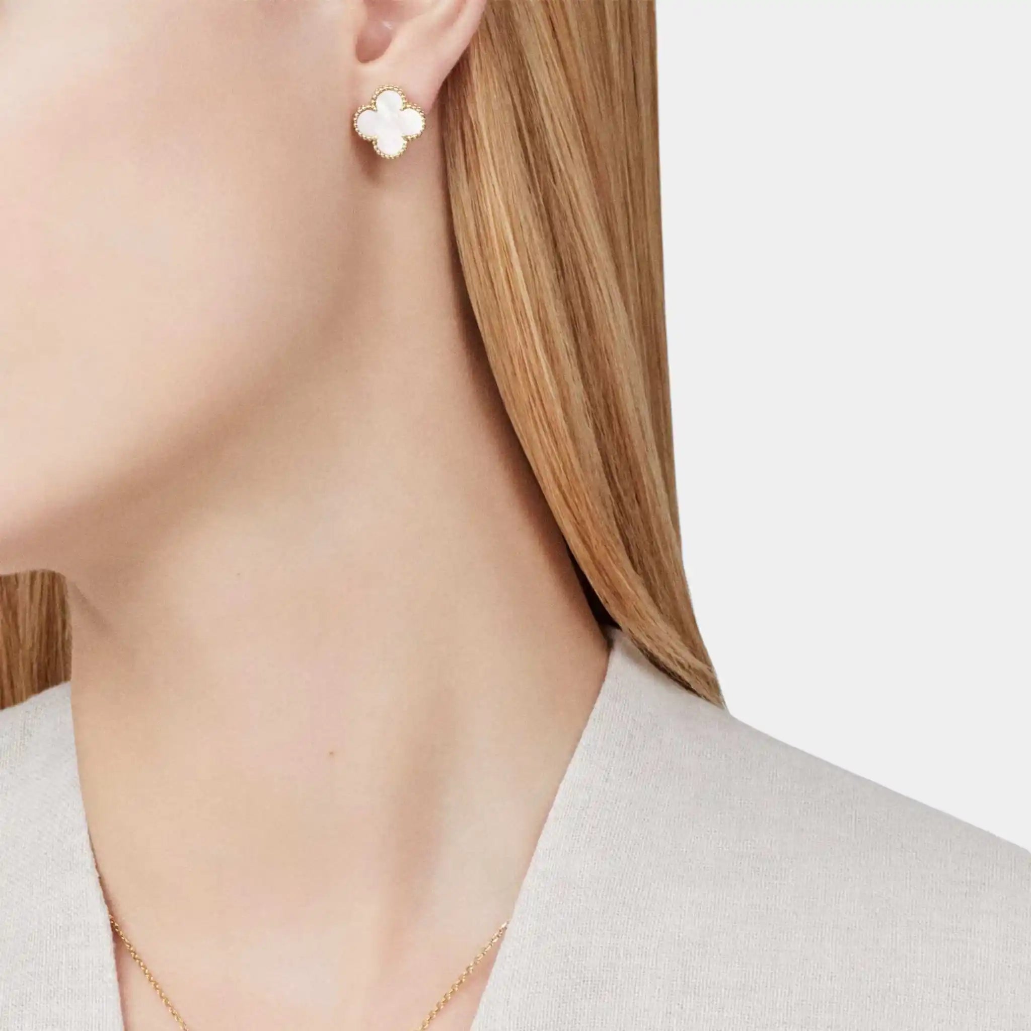 Van Cleef & Arpels Vintage Alhambra Earrings Gold Mother Of Pearl, Model