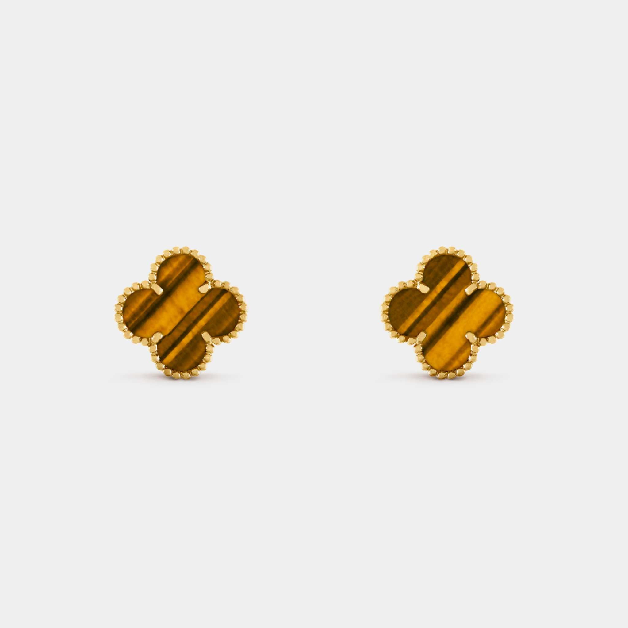 Van Cleef & Arpels Vintage Alhambra Earrings Yellow Gold Tiger Eye, Front