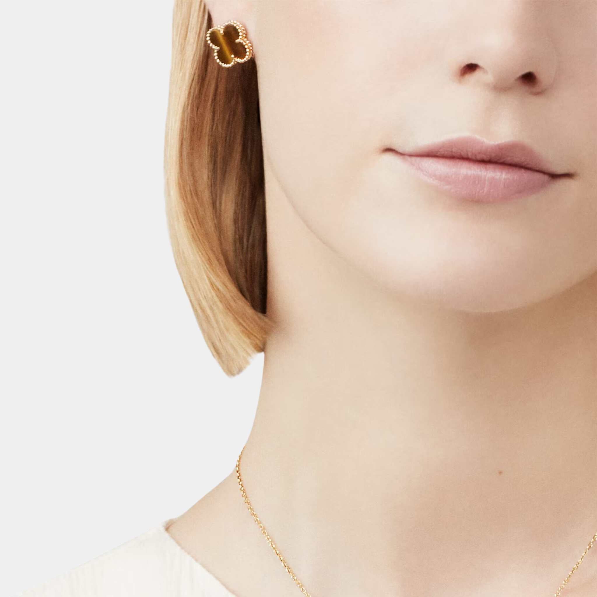 Van Cleef & Arpels Vintage Alhambra Earrings Yellow Gold Tiger Eye, Model