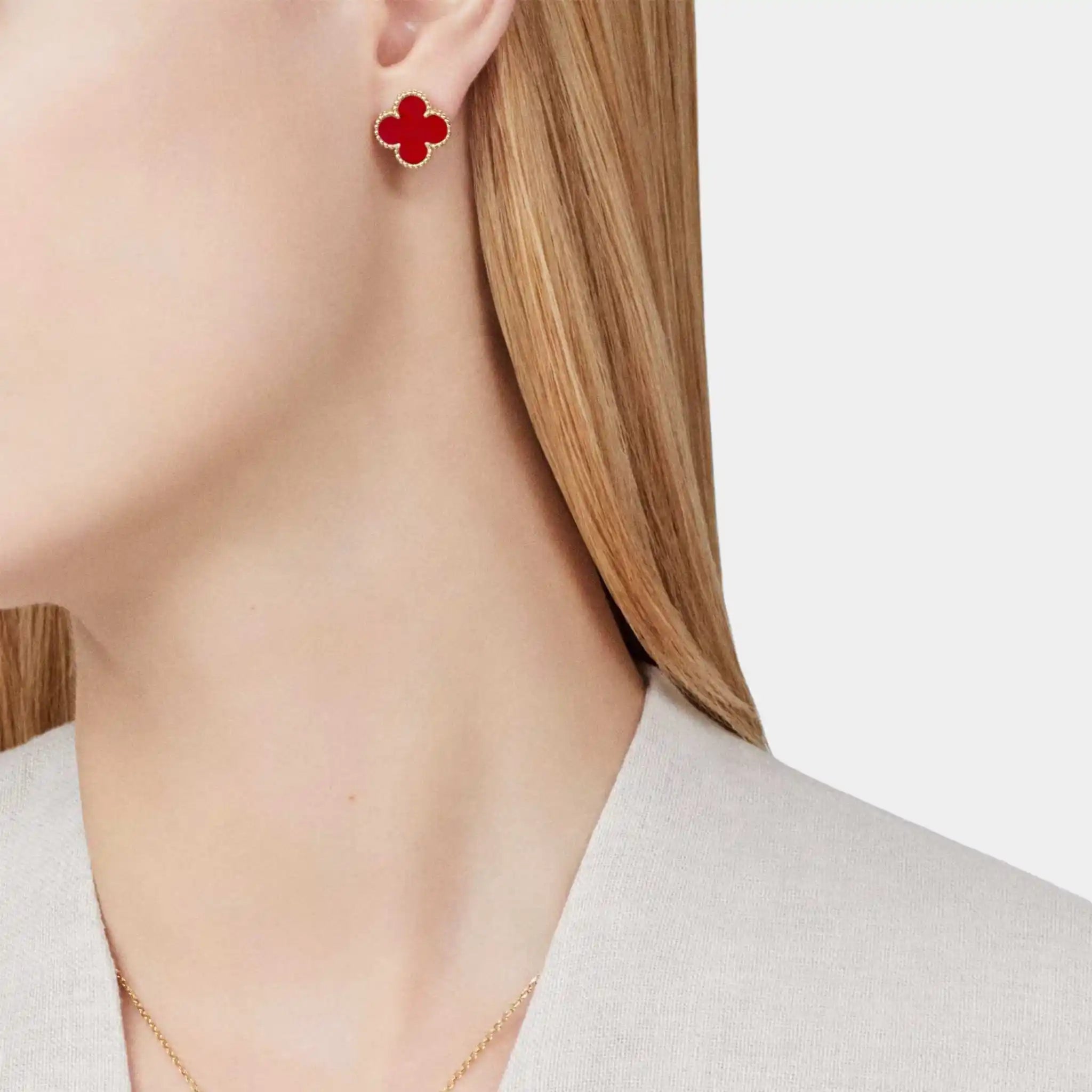 Van Cleef & Arpels Vintage Alhambra Gold Carnelian Earrings, Model
