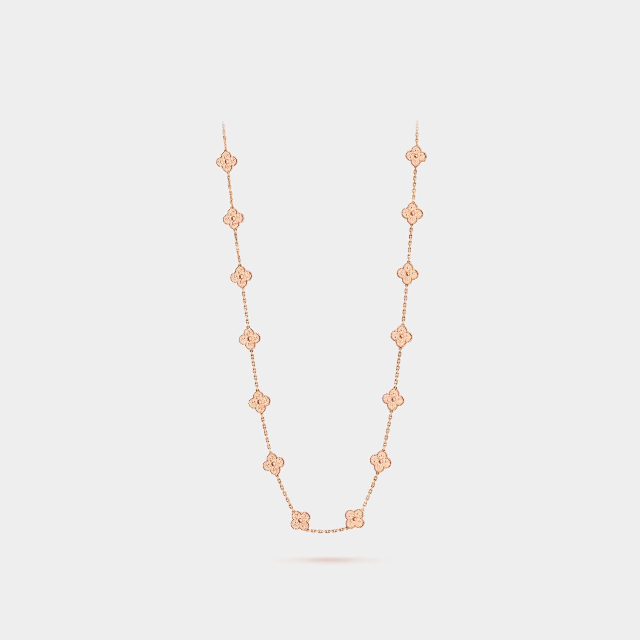 Van Cleef & Arpels Vintage Alhambra Long Necklace 20 Motifs Rose Gold, Front