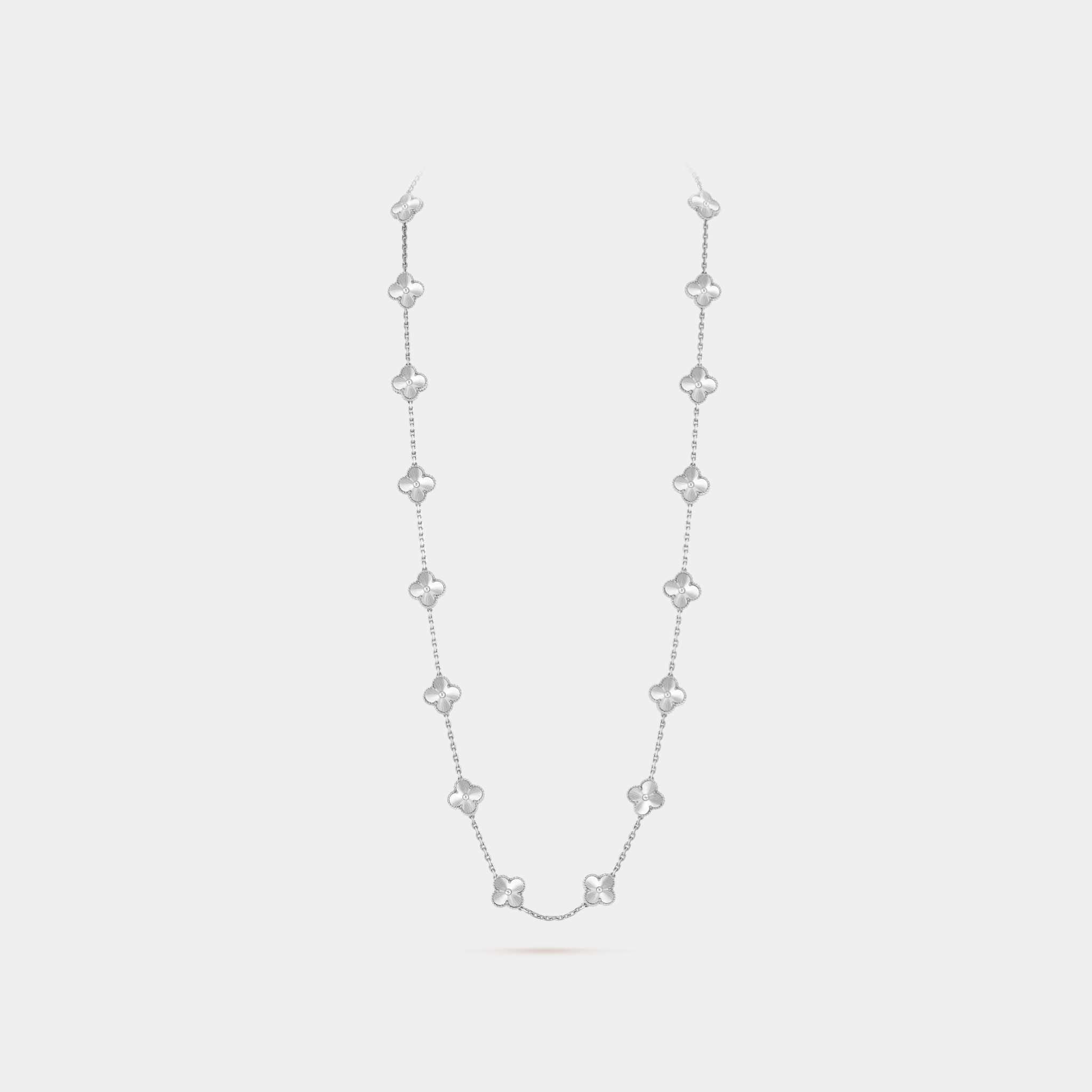 Van Cleef & Arpels Vintage Alhambra Long Necklace 20 motifs White Gold, Front