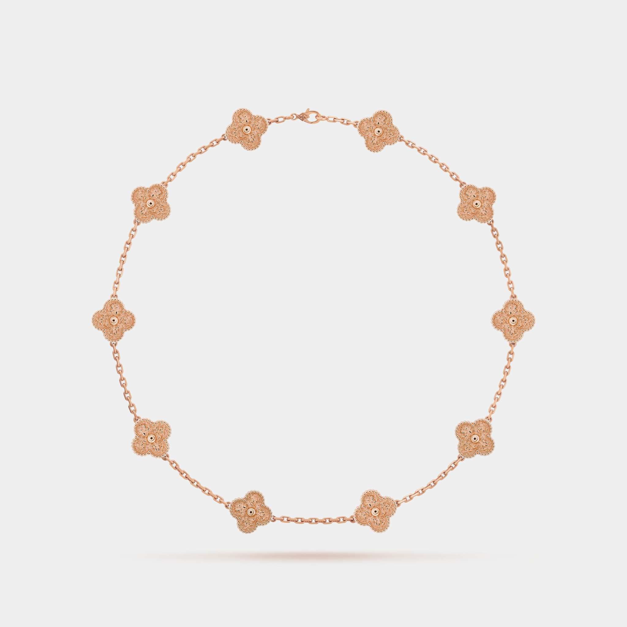 Van Cleef & Arpels Vintage Alhambra Necklace 10 Motifs Rose Gold, Front