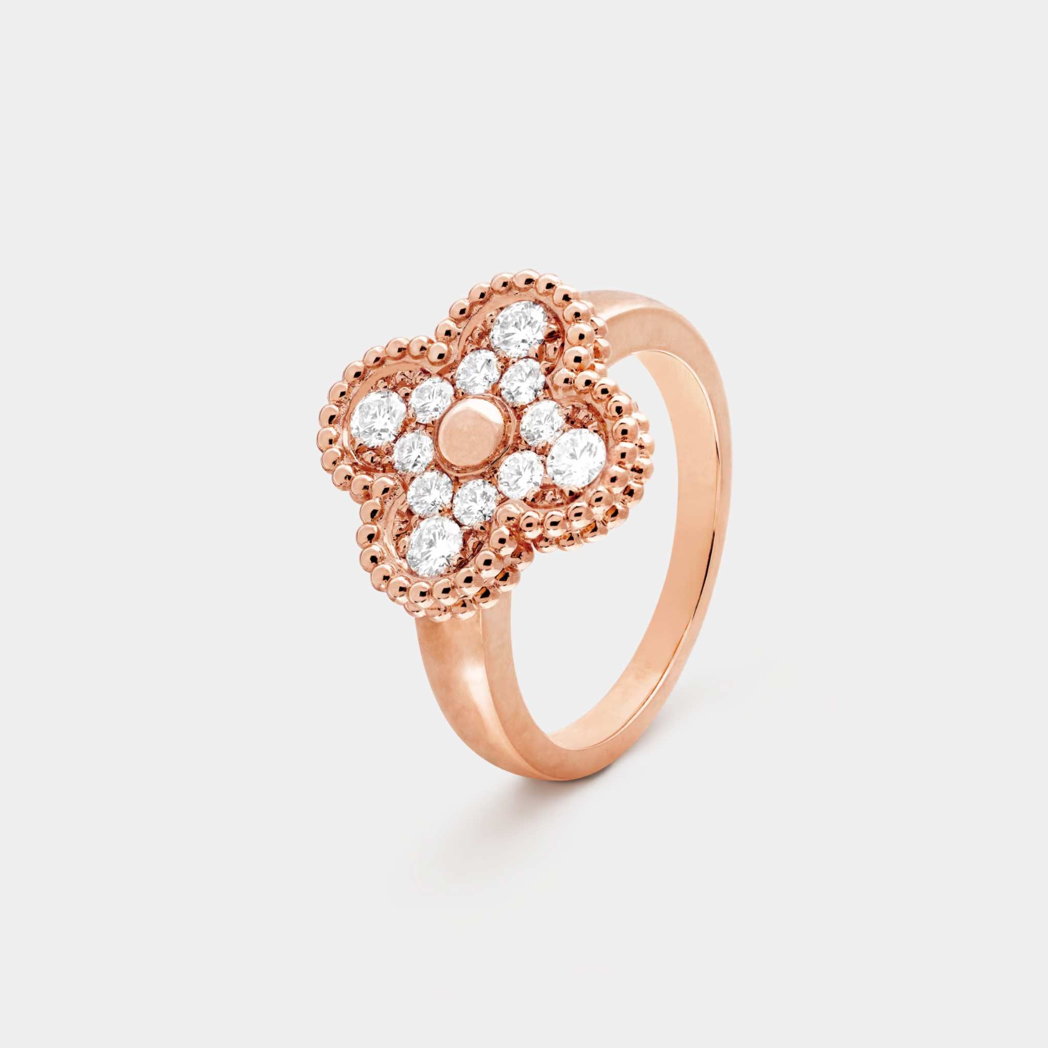 Van Cleef & Arpels Vintage Alhambra Ring Rose Gold Diamond, Front