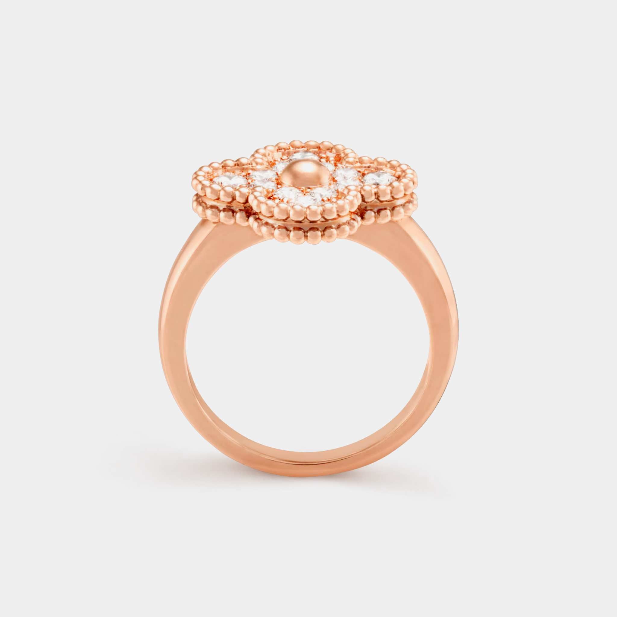 Van Cleef & Arpels Vintage Alhambra Ring Rose Gold Diamond, Side