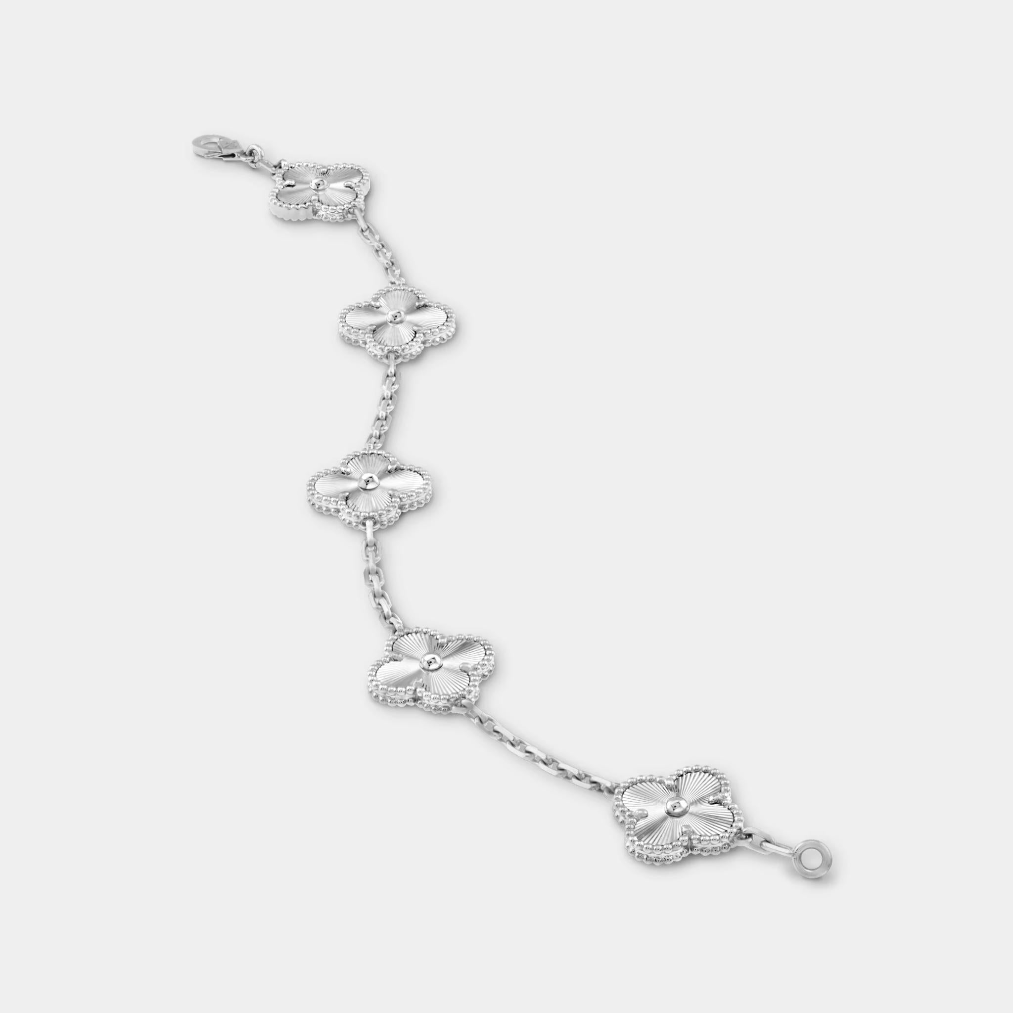 Van Cleef & Arpels Vintage Alhambra White Gold Bracelet , Unlinked Closeup
