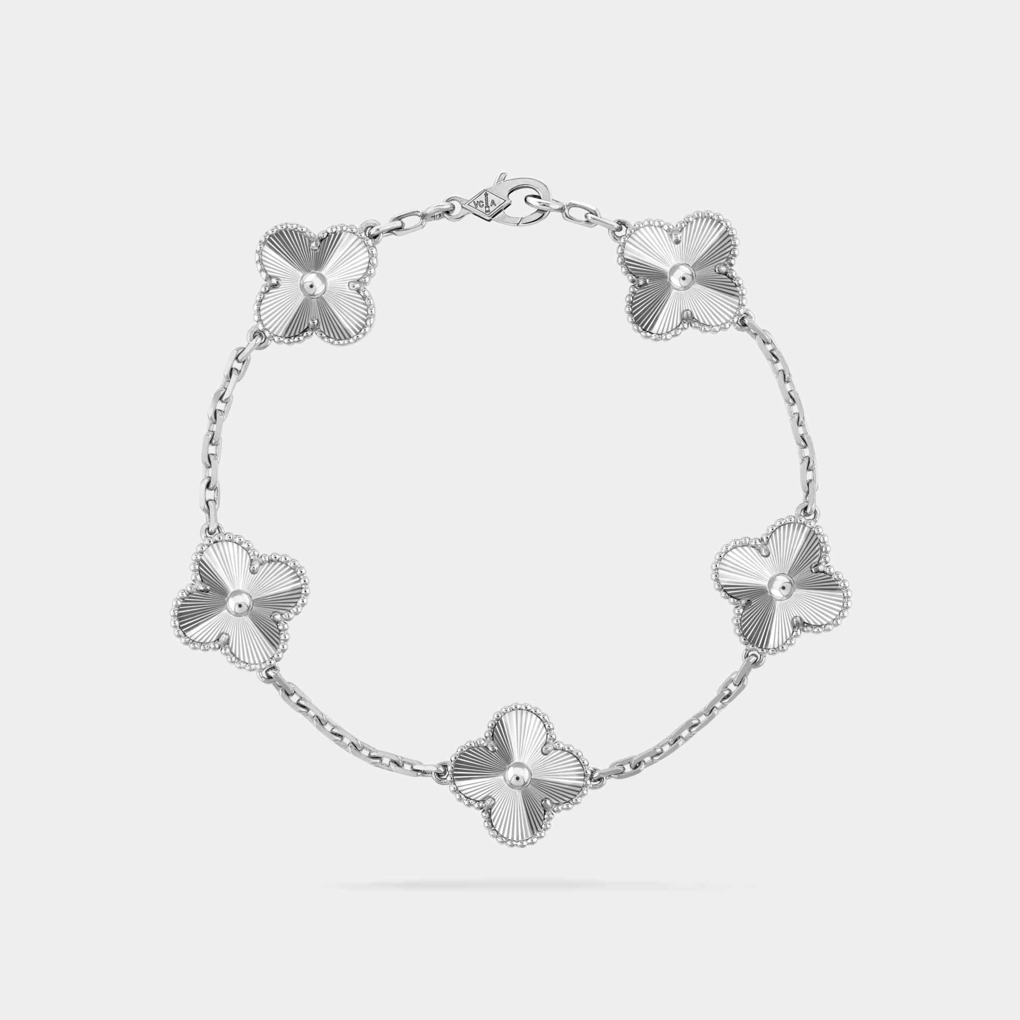 Van Cleef & Arpels Vintage Alhambra White Gold Bracelet , Linked Front