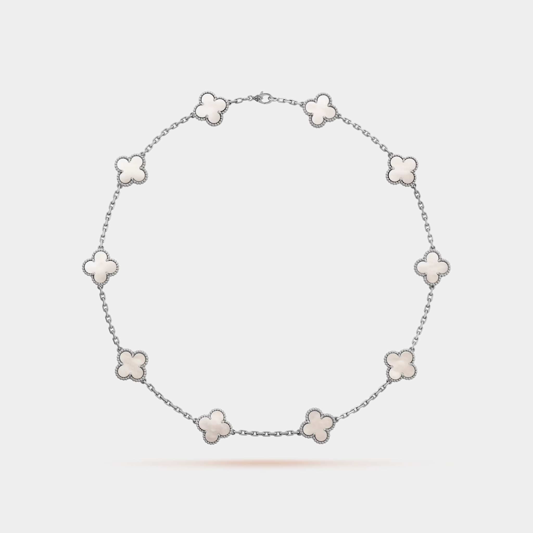 Vintage Alhambra Necklace 10 Motifs White Gold Mother Of Pearl, Front