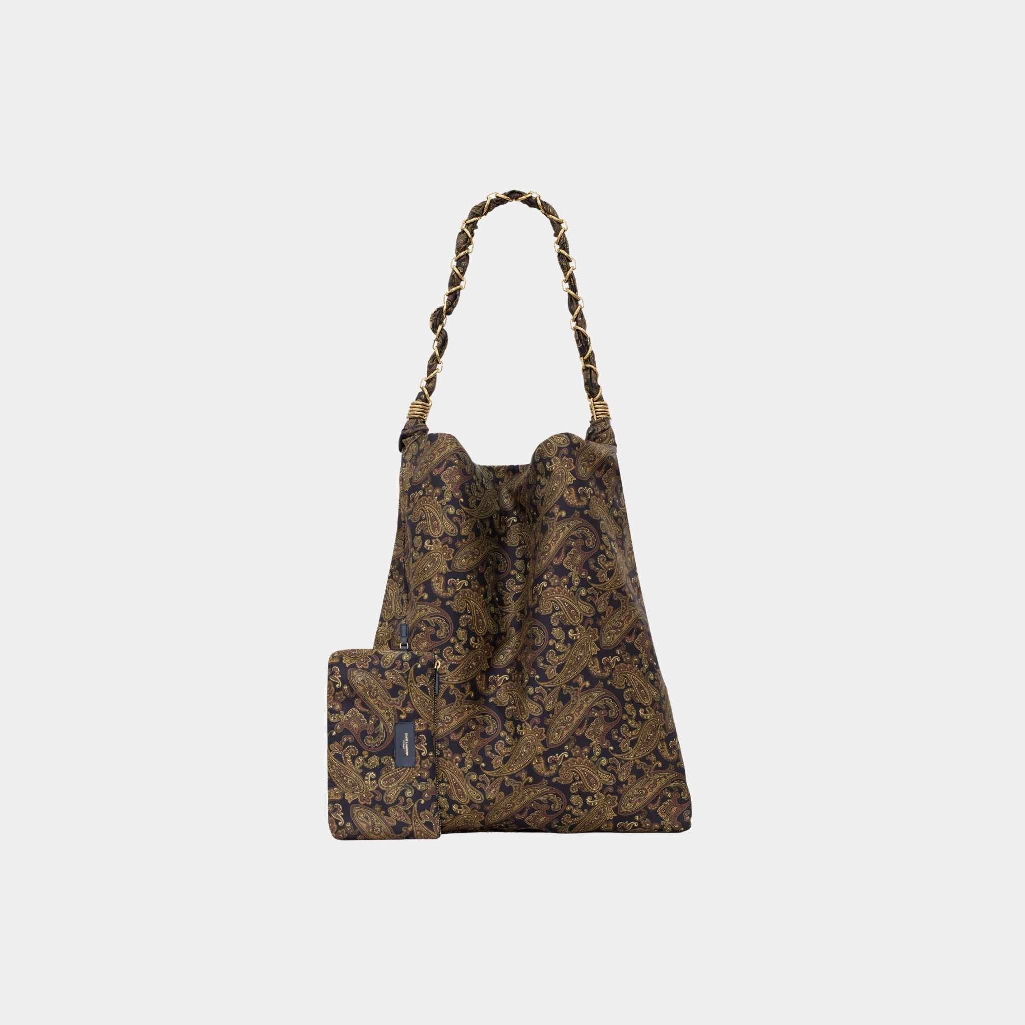 Yves Saint Laurent Amalia In Silk Twill With CASSANDRE Jewelry Chain, Front, Pouch