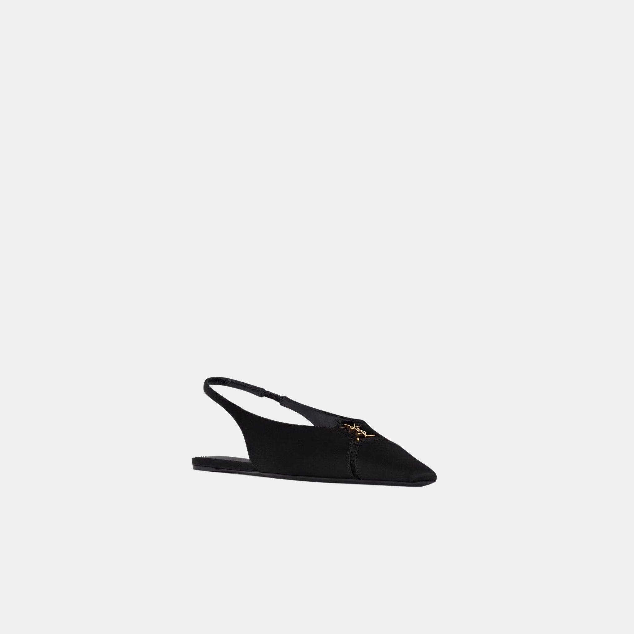 Yves Saint Laurent Babylone Slingback Flats In Satin Crepe, Side, Front