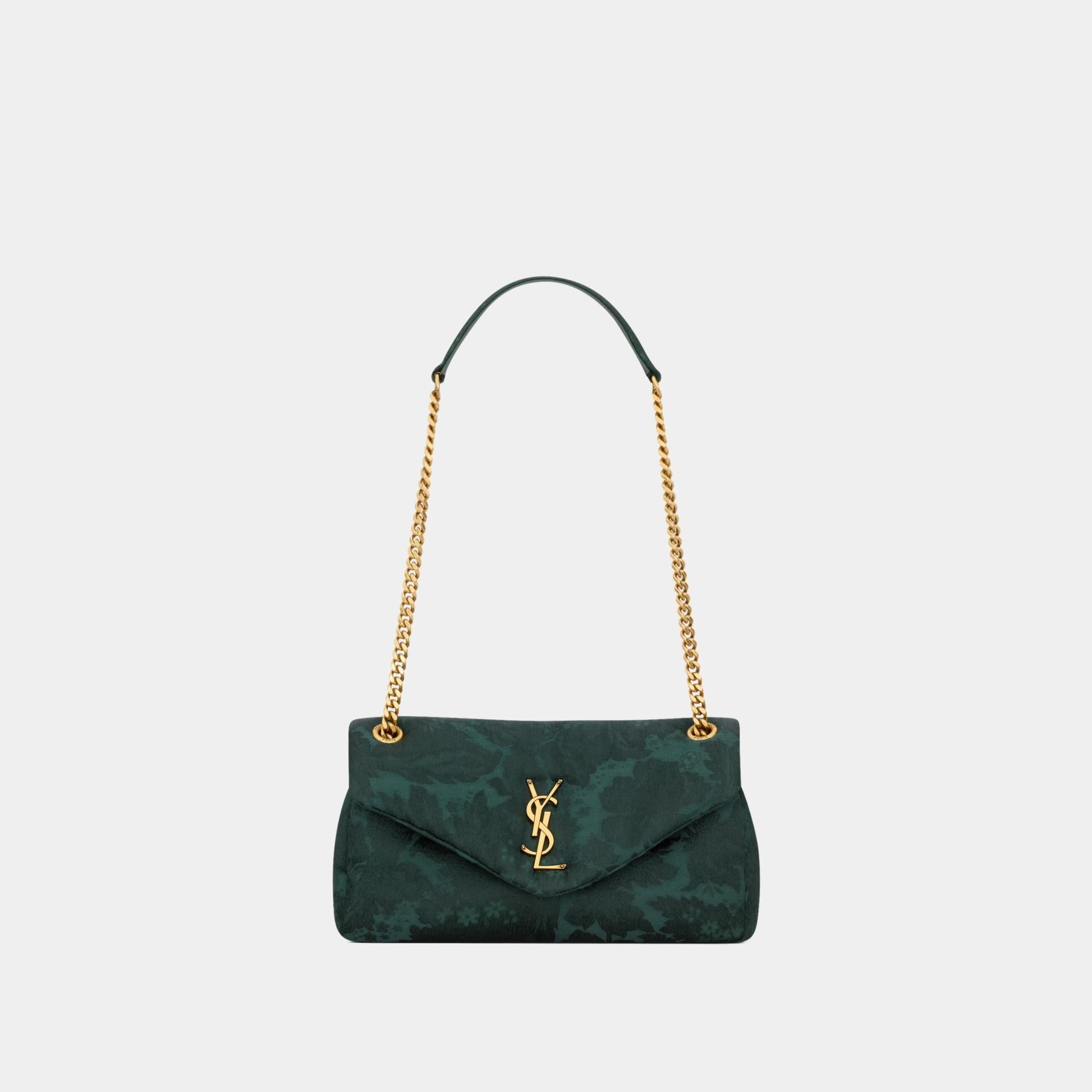 Yves Saint Laurent Calypso Small In Baroque Floral Jacquard, Vert Emeraude, Front