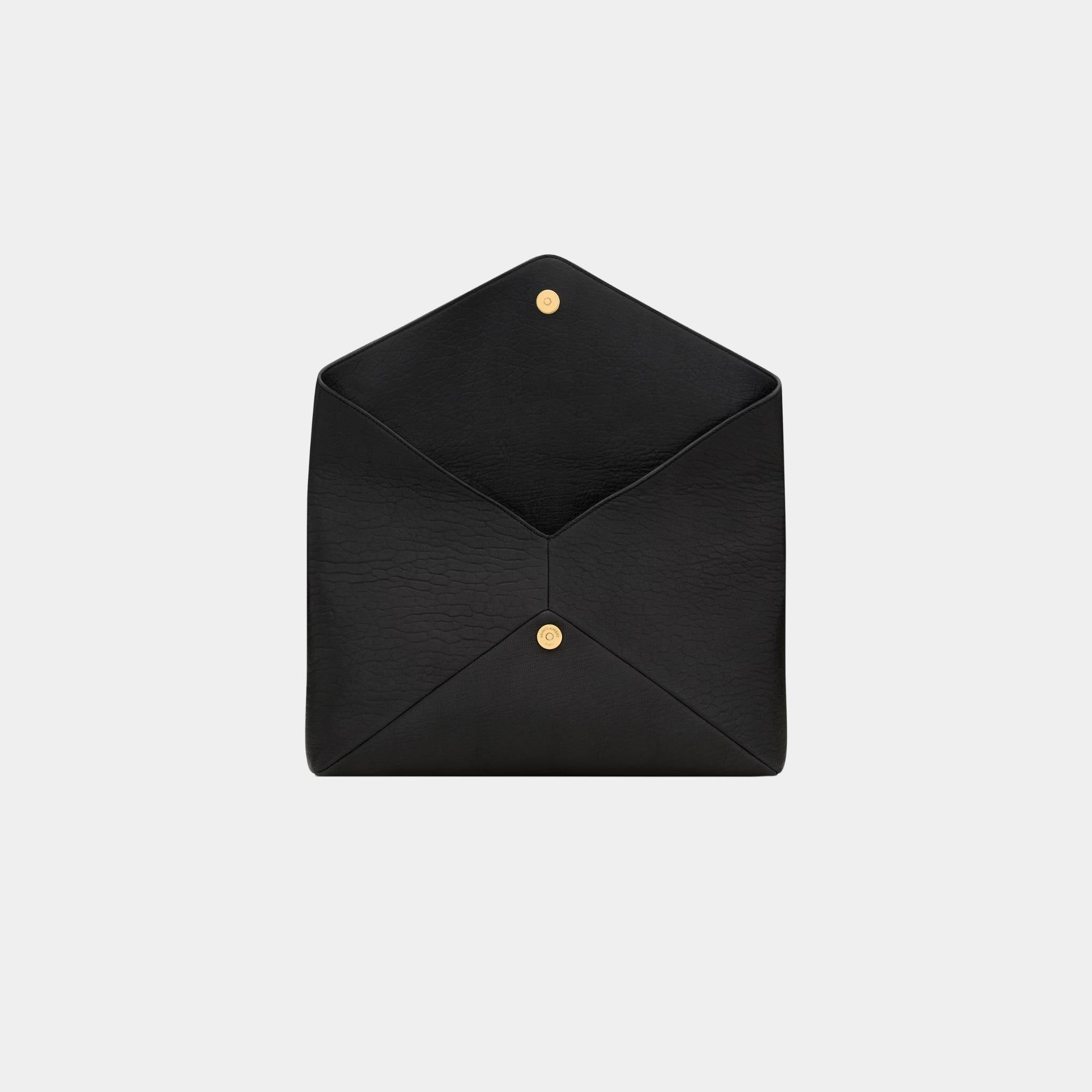Yves Saint Laurent Cassandre Large Envelope Pouch In Lambskin, Black, Open