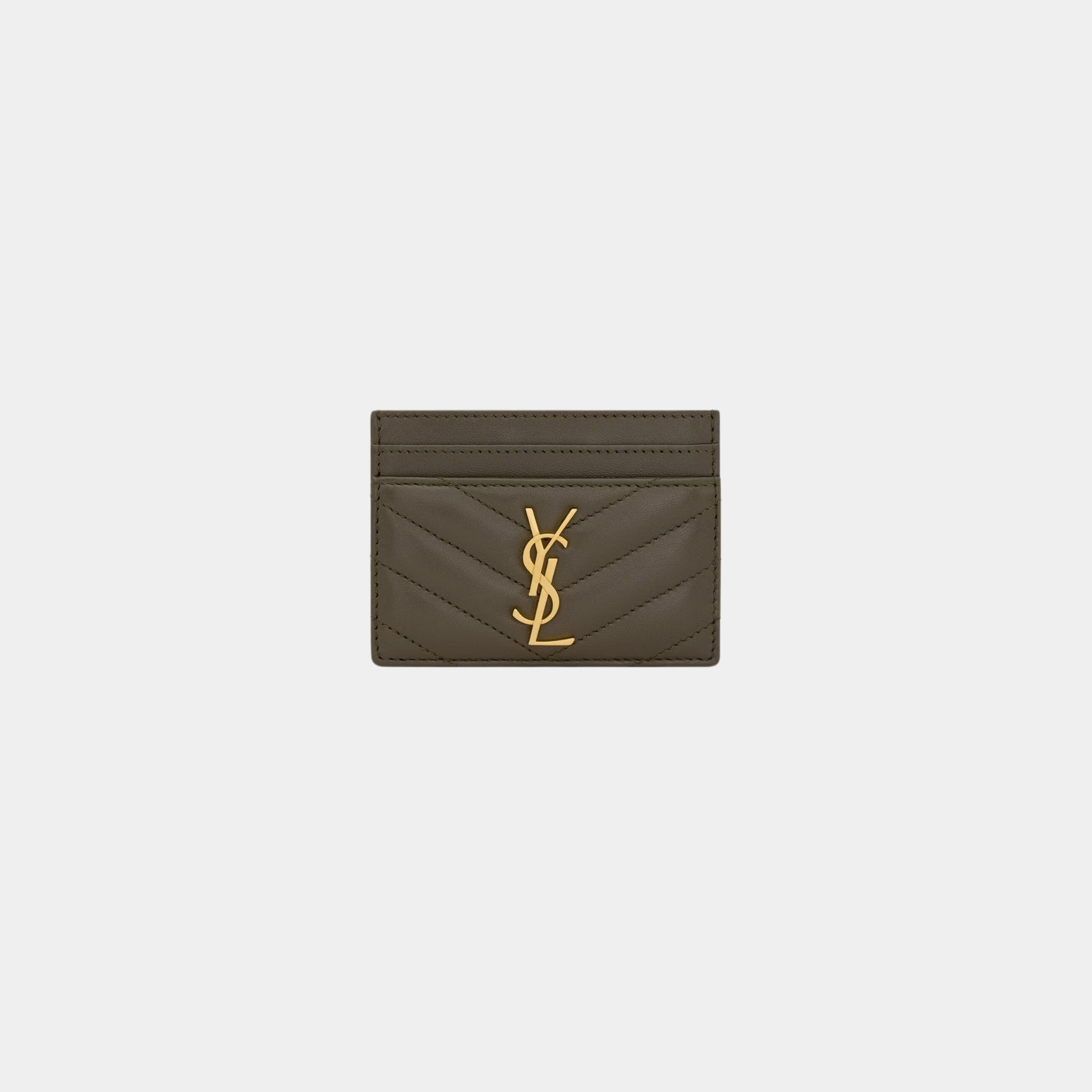 Yves Saint Laurent Cassandre Matelasse Card Case In Lambskin, Light Musk, Front