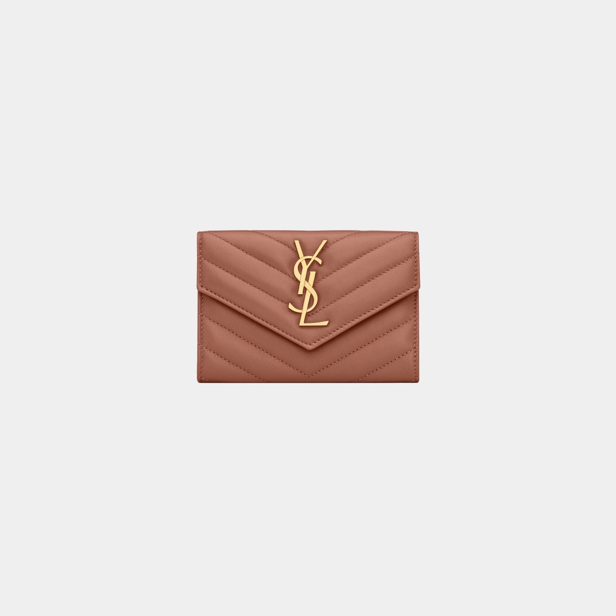 Yves Saint Laurent Cassandre Matelasse Small Envelope Wallet Lambskin, Barely Pink, Front