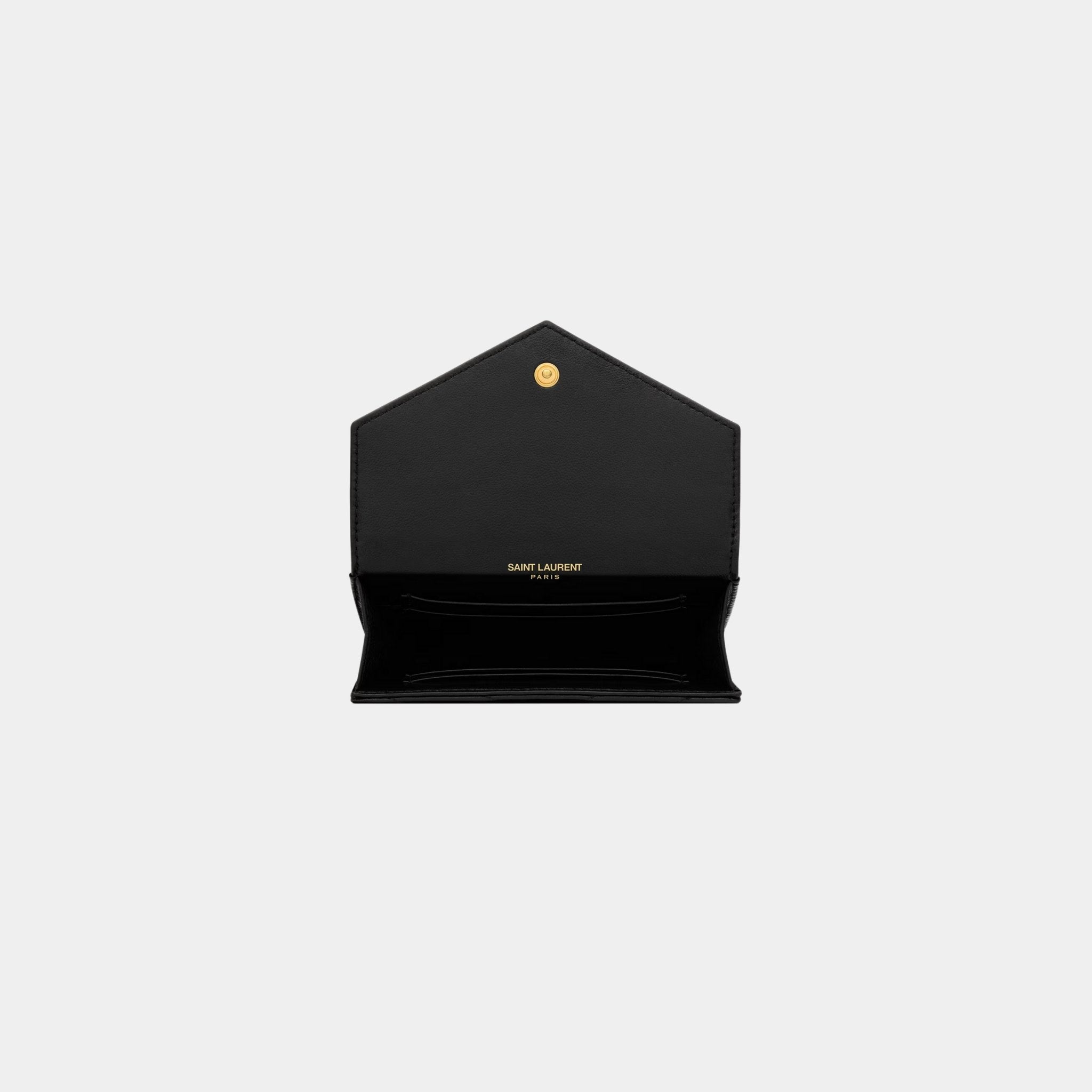 Yves Saint Laurent Cassandre Matelasse Small Envelope Wallet Lambskin, Black, Top