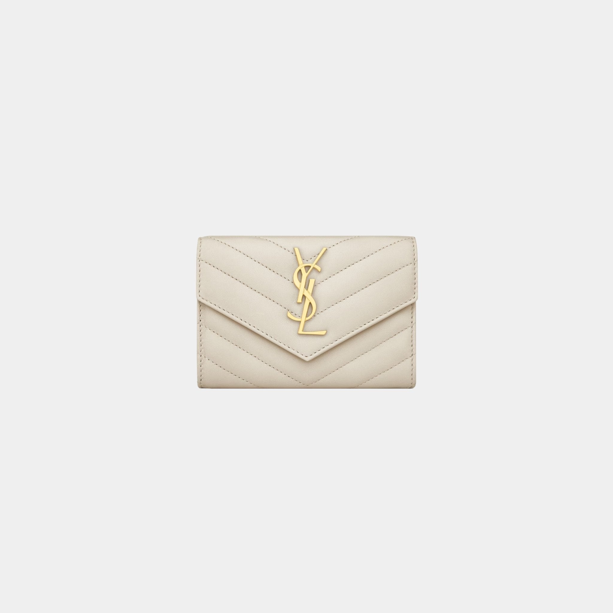 Yves Saint Laurent Cassandre Matelasse Small Envelope Wallet Lambskin, Blanc Vintage, Front