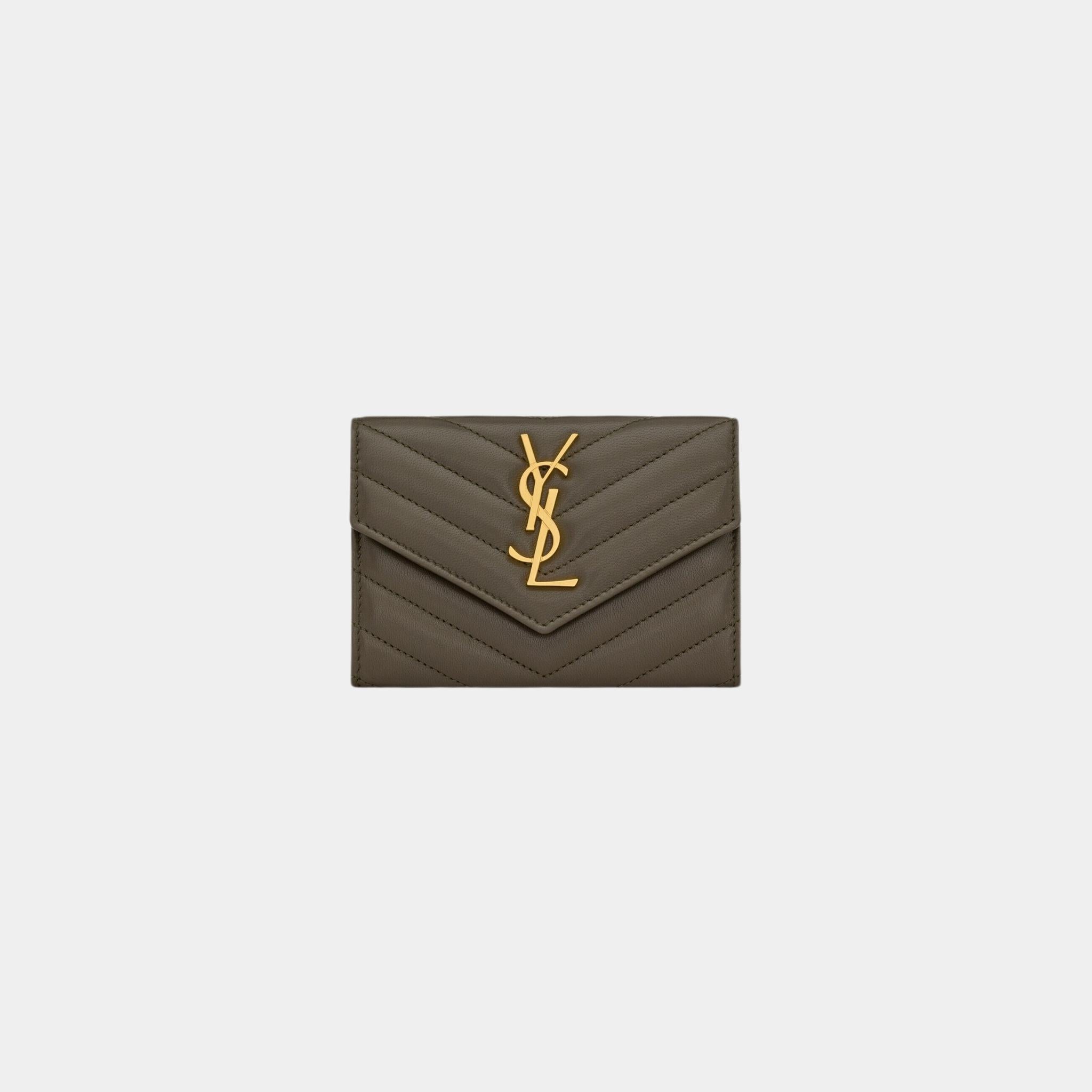 Yves Saint Laurent Cassandre Matelasse Small Envelope Wallet Lambskin, Light Musk, Front