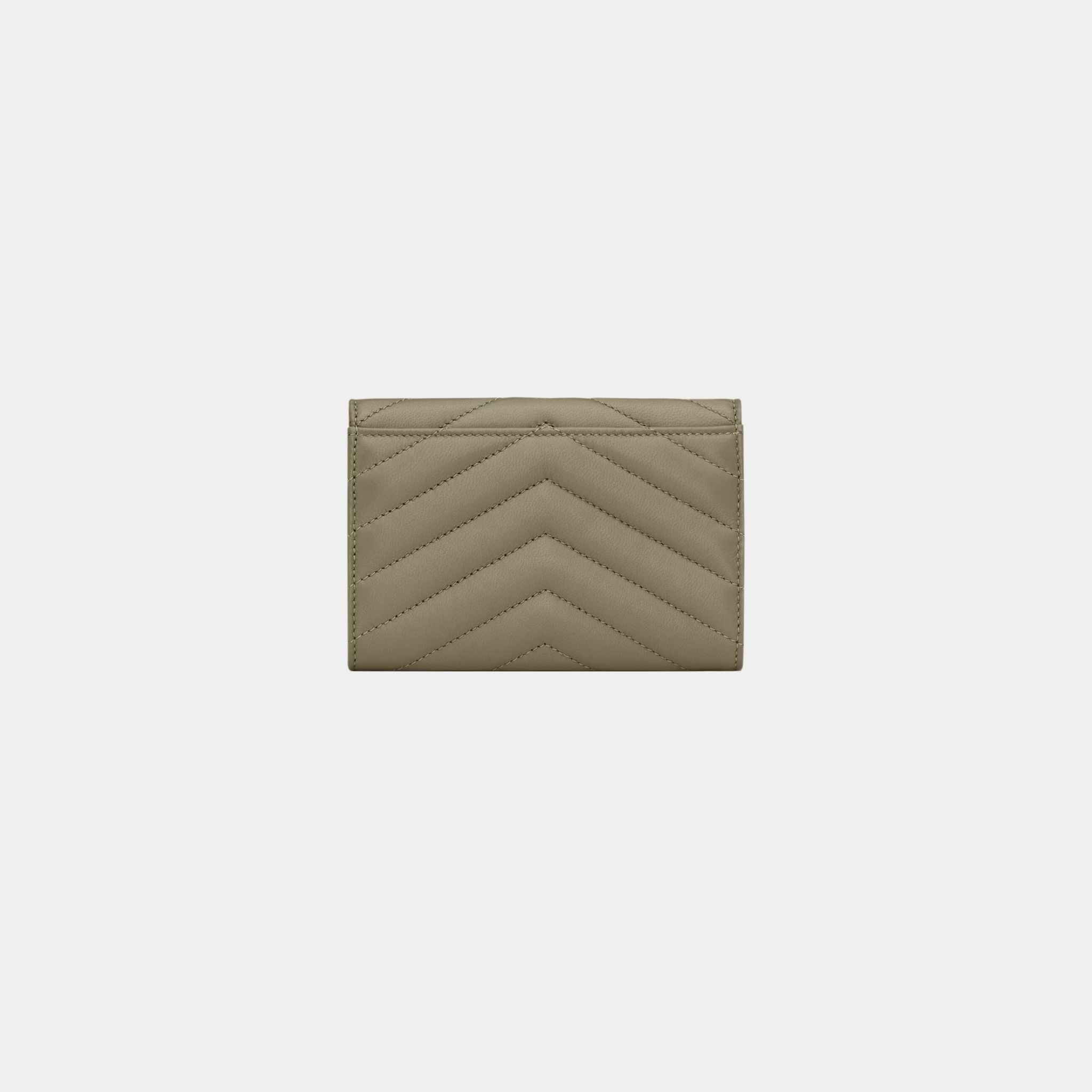Yves Saint Laurent Cassandre Matelasse Small Envelope Wallet Lambskin, Strong Moss, Back