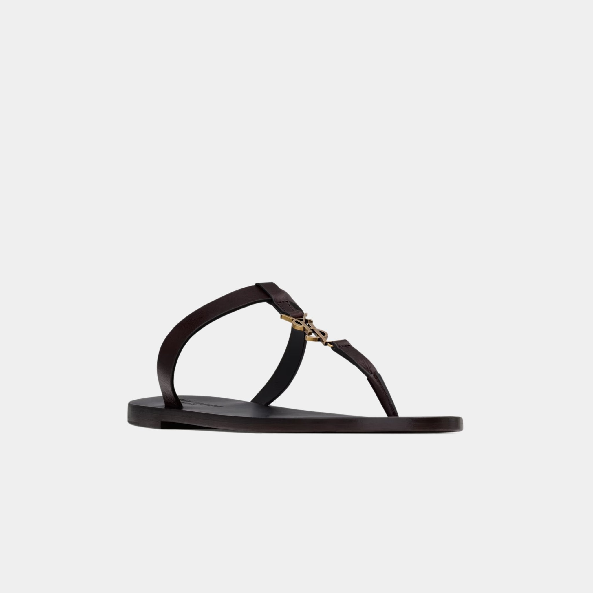 Yves Saint Laurent Cassandre Slides In Smooth Leather, Dark Brown, Front
