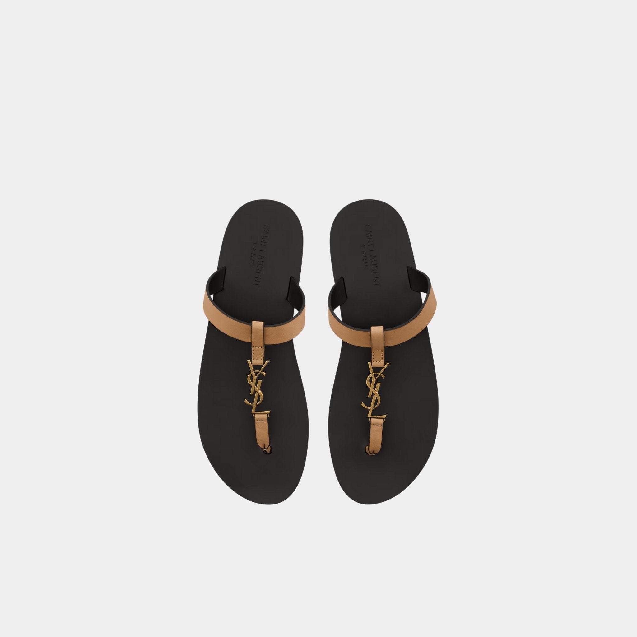 Yves Saint Laurent Cassandre Slides In Smooth Leather, Gold, Top