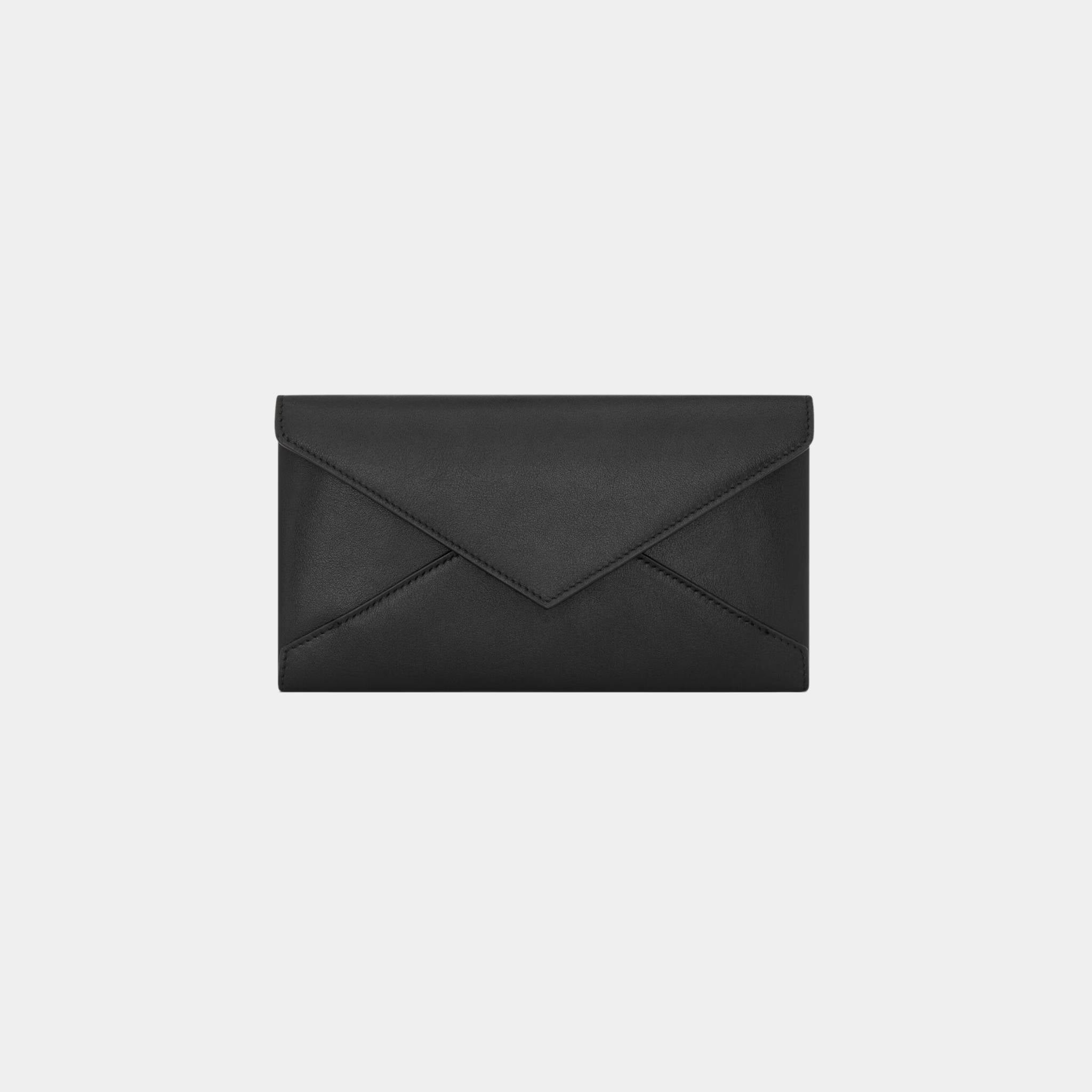 Yves Saint Laurent Letter Large Wallet In Leather, Black, Front