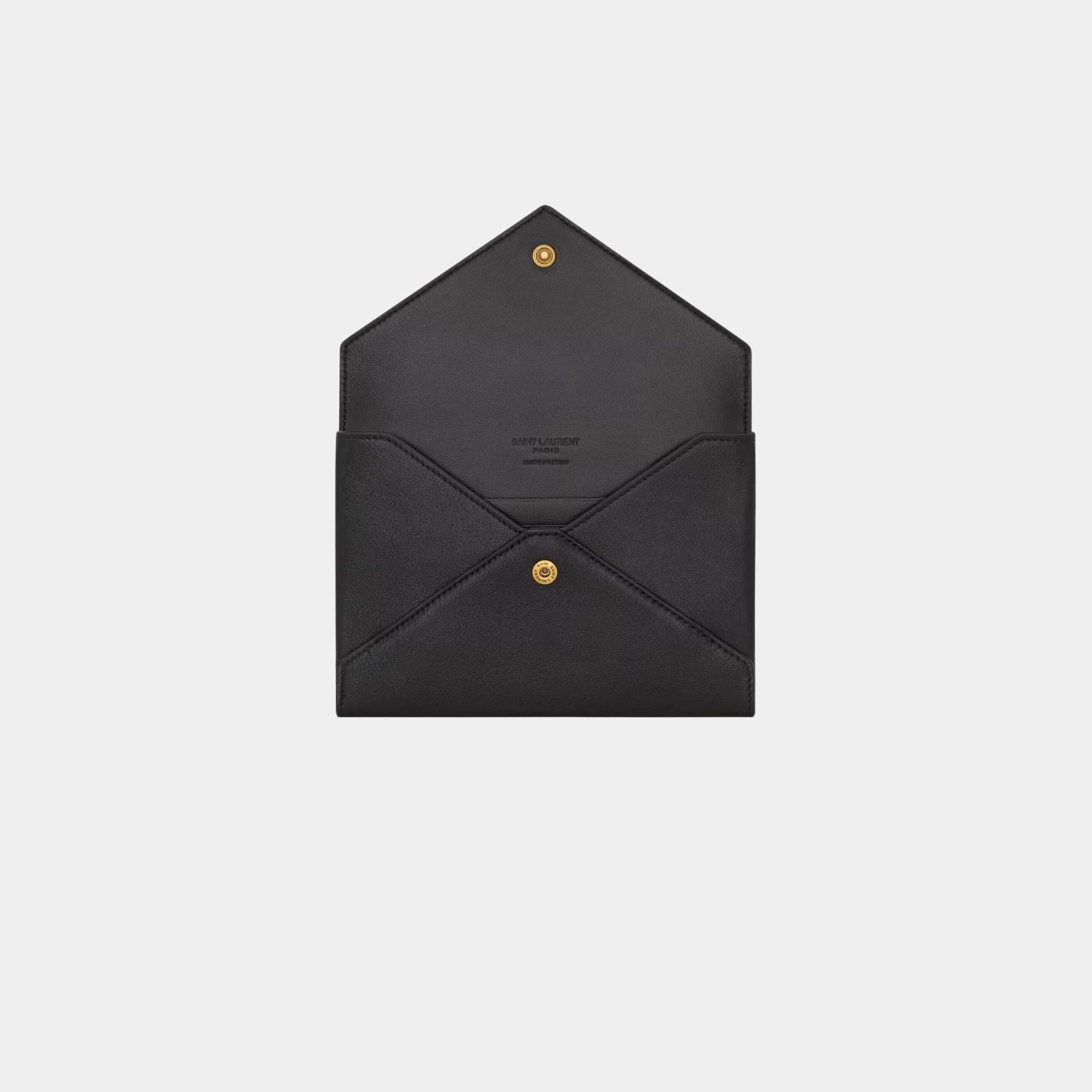 Yves Saint Laurent Letter Passport Case In Leather, Black, Open