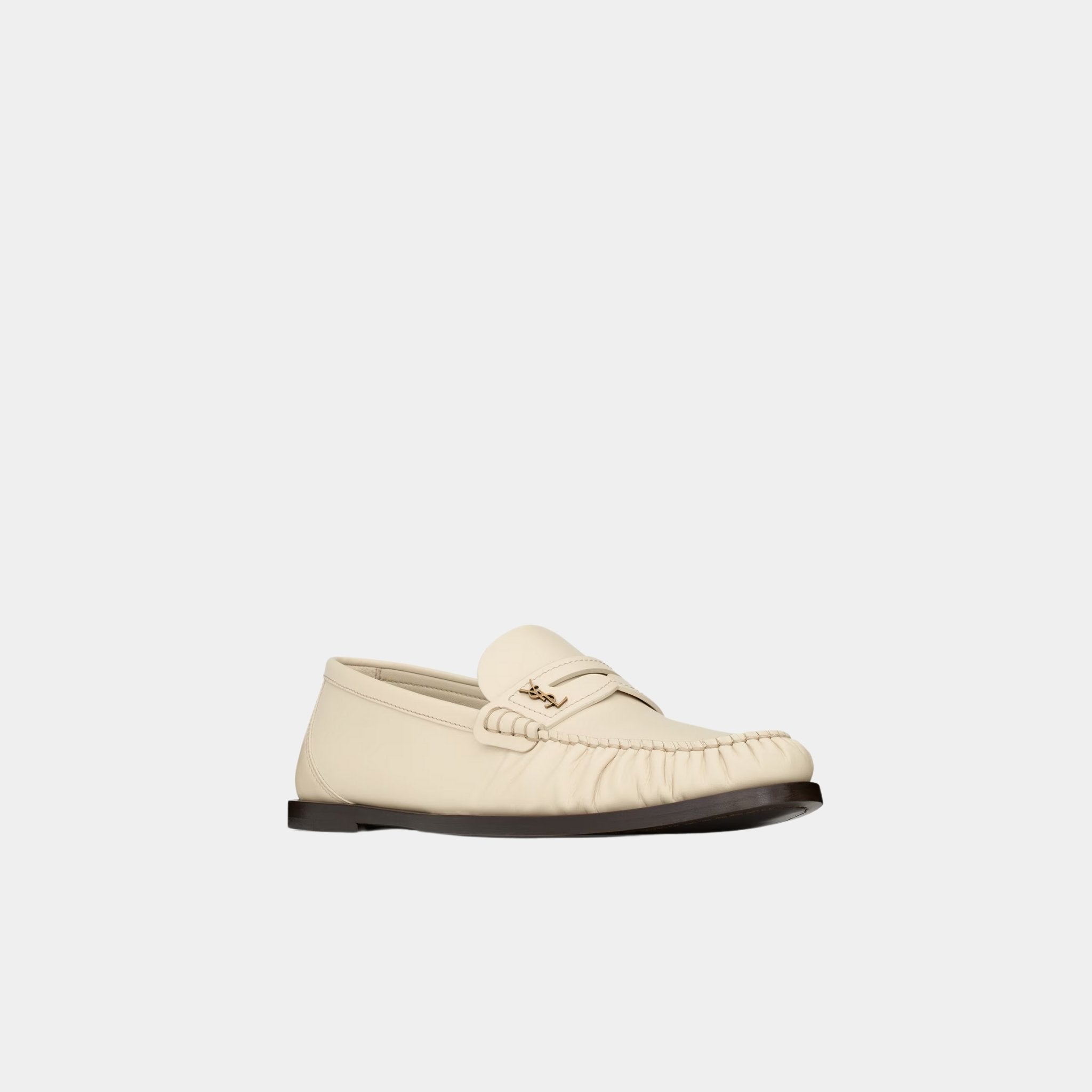 Yves Saint Laurent Loafers In Smooth Calfskin Leather, Marble White, Front