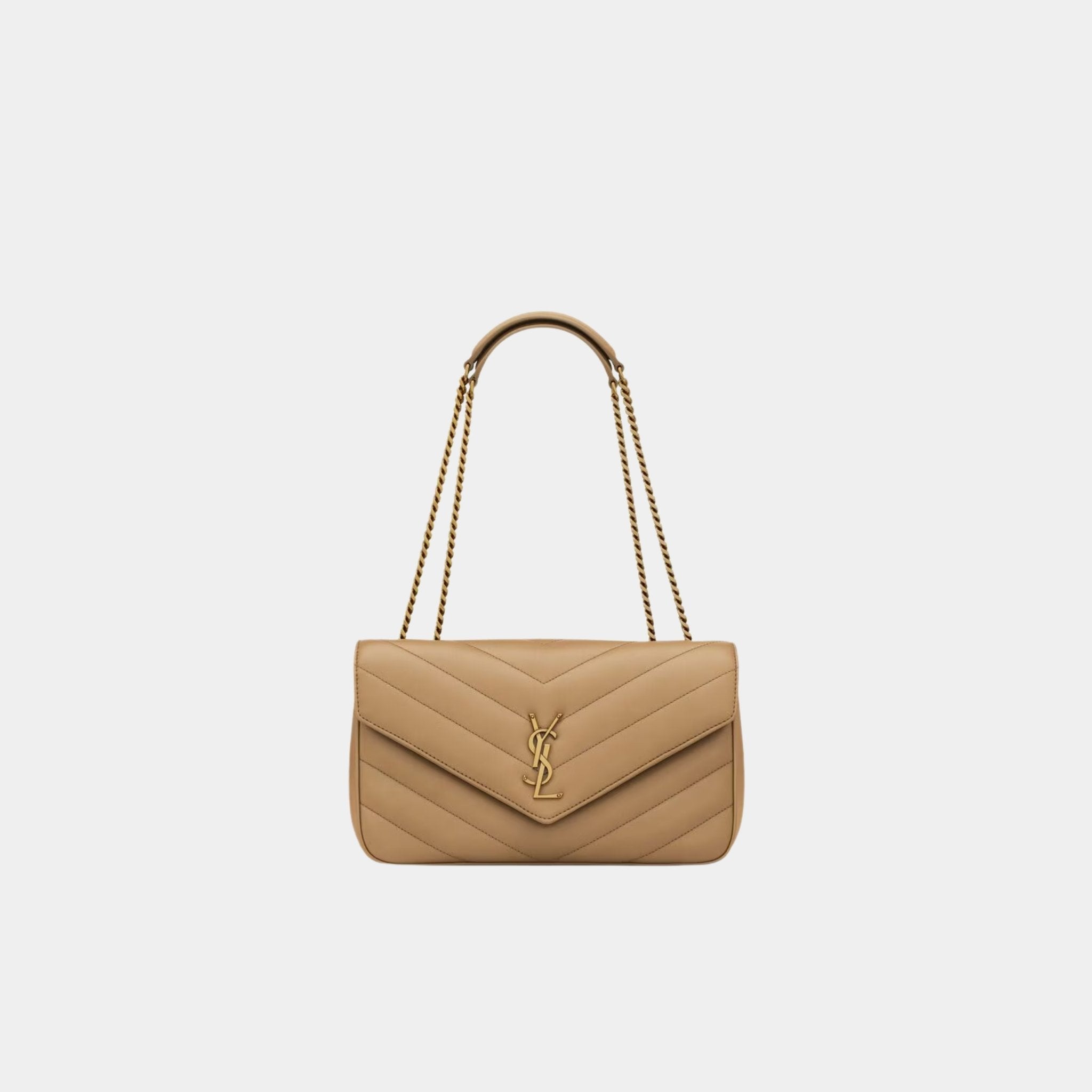 Yves Saint Laurent Loulou Medium In Matelasse Lambskin, Natural Tan, Front