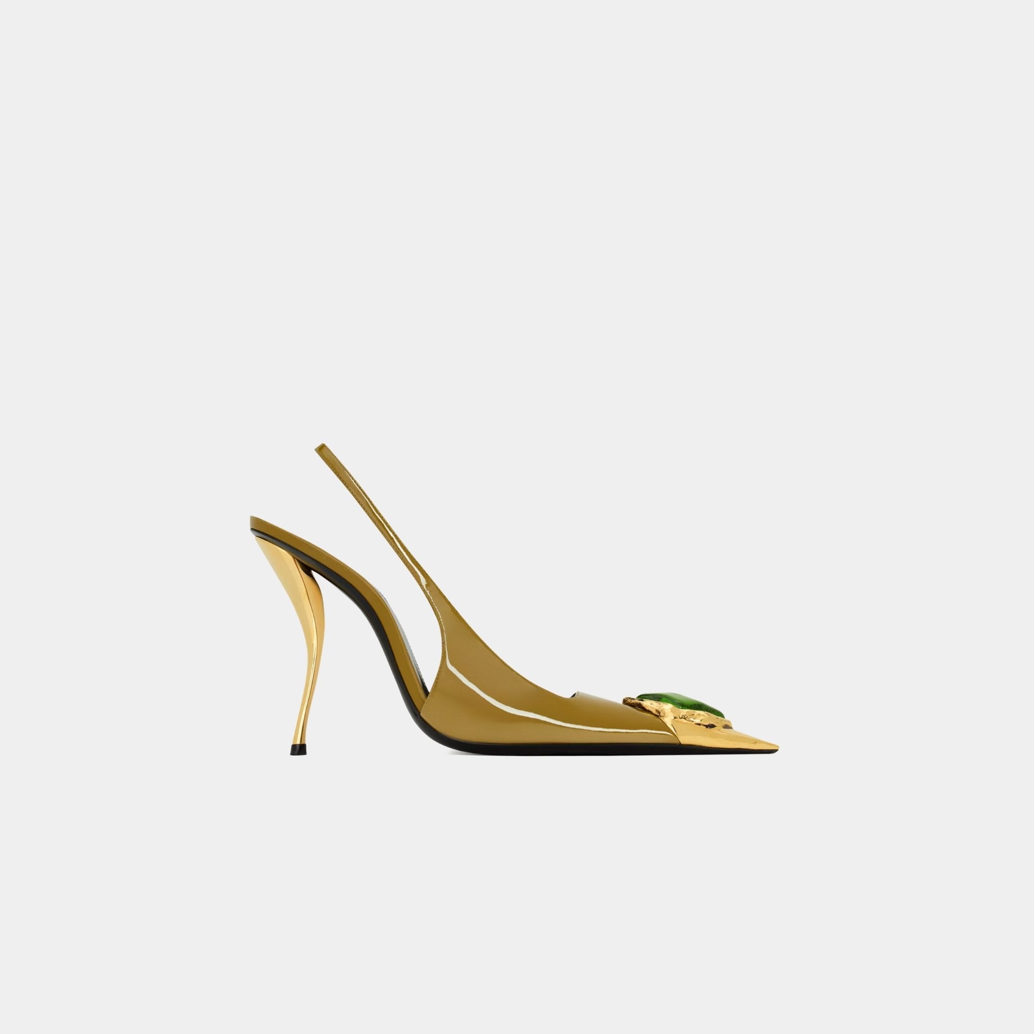 Yves Saint Laurent Loulou Patent Leather Slingbacks, Oil Green, Vert, Side