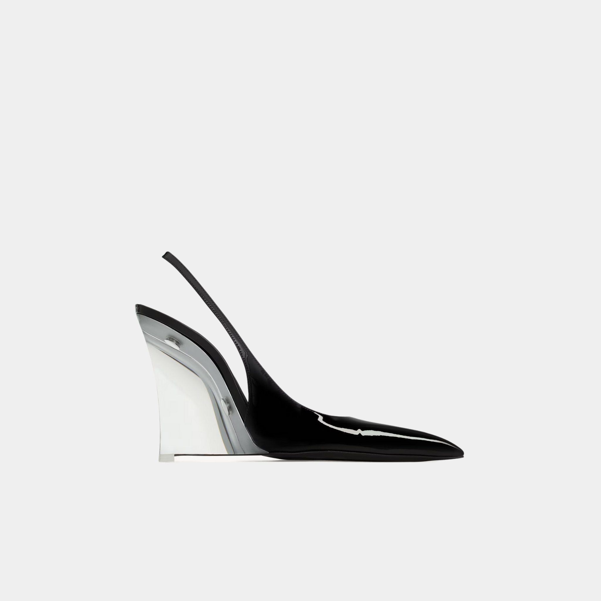 Yves Saint Laurent Miller Wedges In Glazed Leather Noir, Side