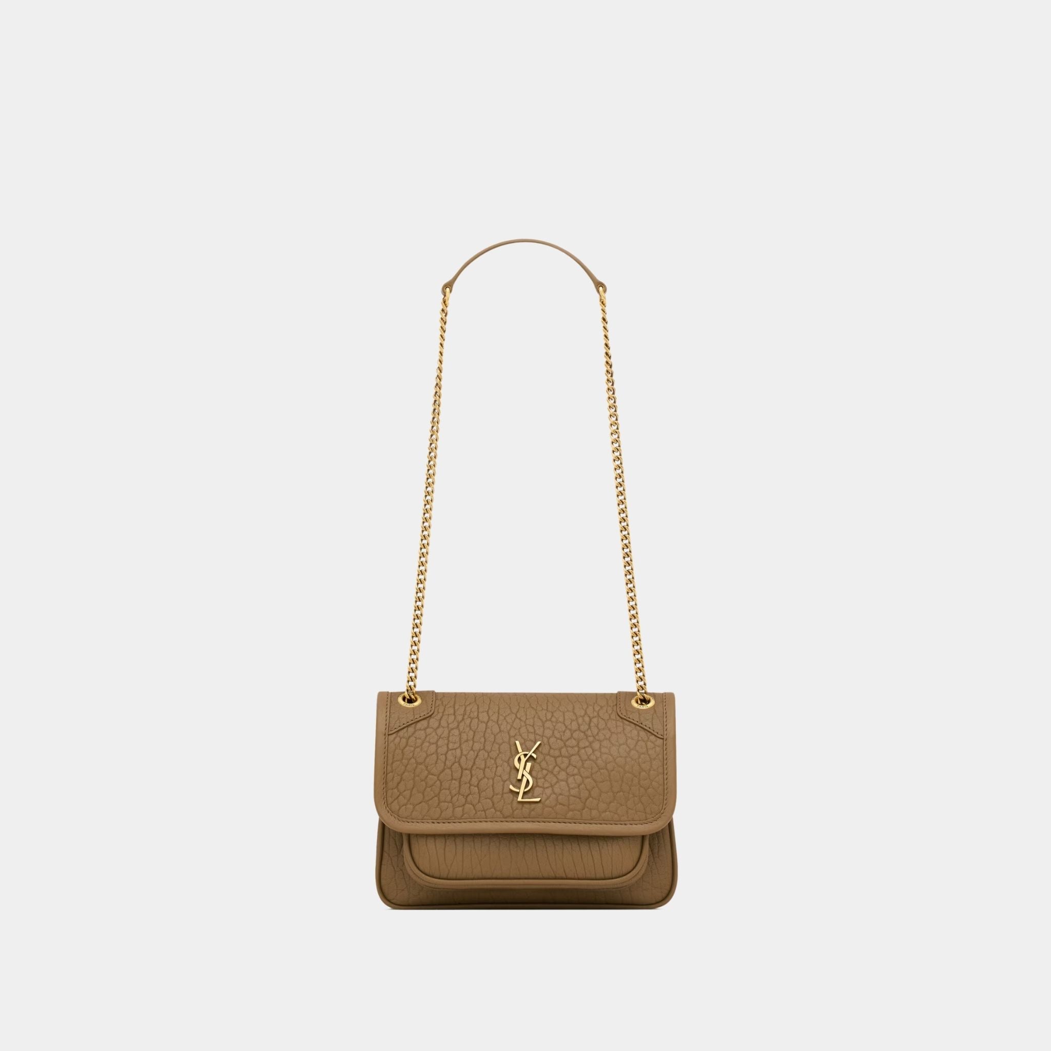 Yves Saint Laurent Niki Mini In Grained Lambskin, Dark Cork, Front