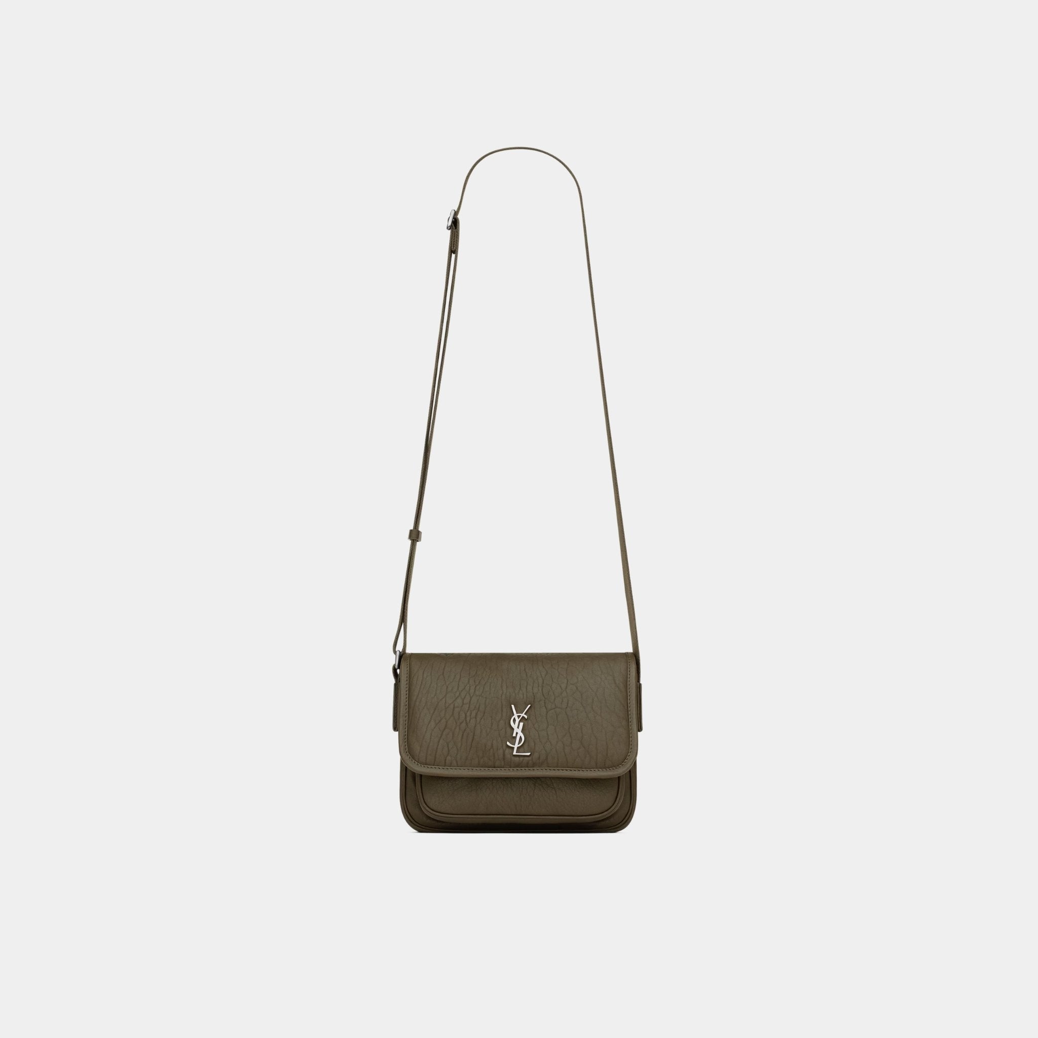 Yves Saint Laurent Niki Small Messenger In Grained Lambskin, Light Musk, Front