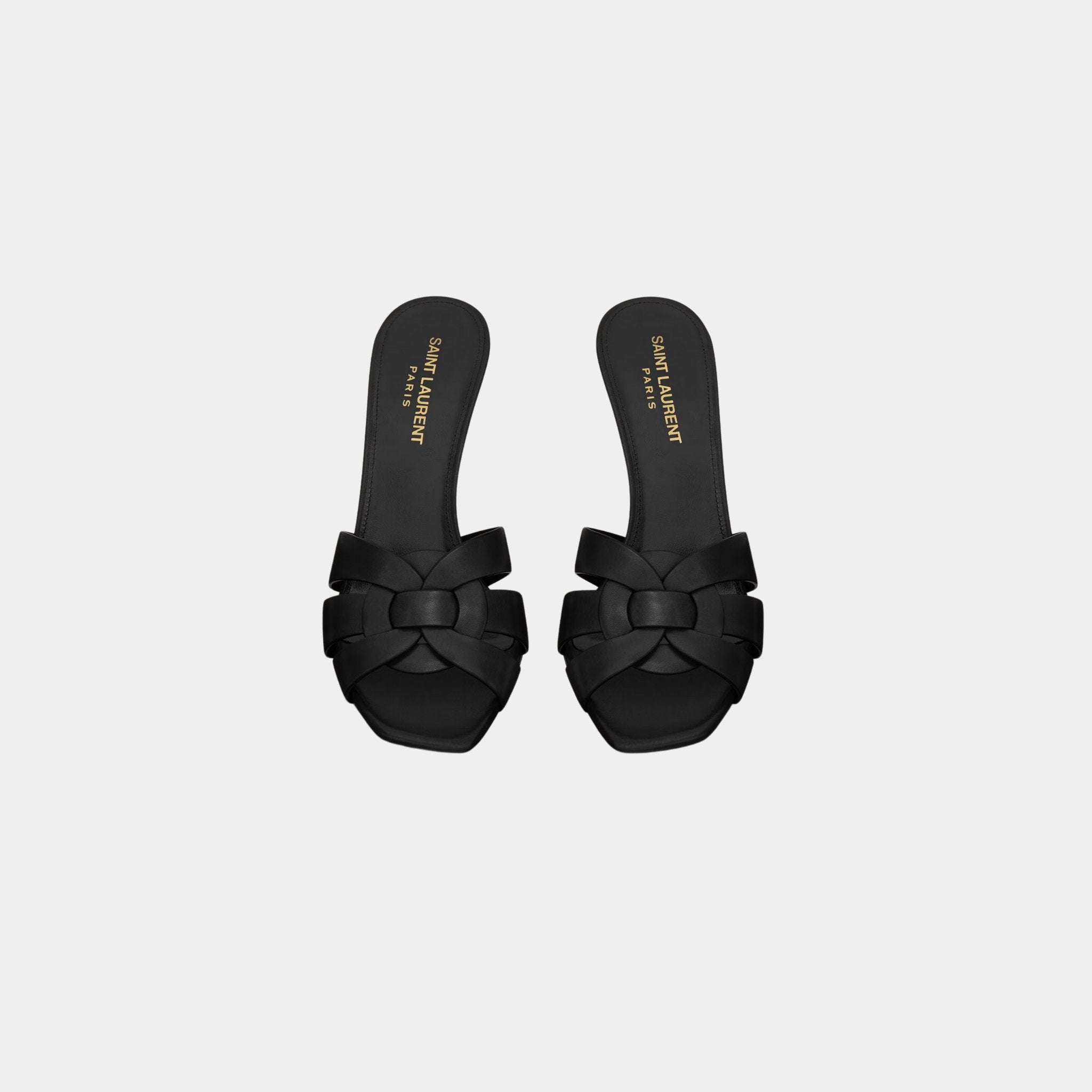 Yves Saint Laurent Tribute Heeled Mules In Smooth Leather, Black, Top