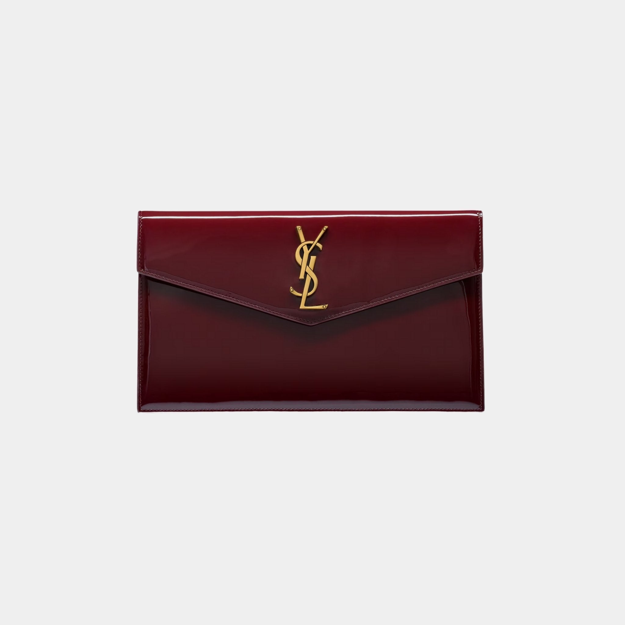 Yves Saint Laurent Uptown Pouch Patent Leather With Canvas Lining, Dark Red Wine, Front