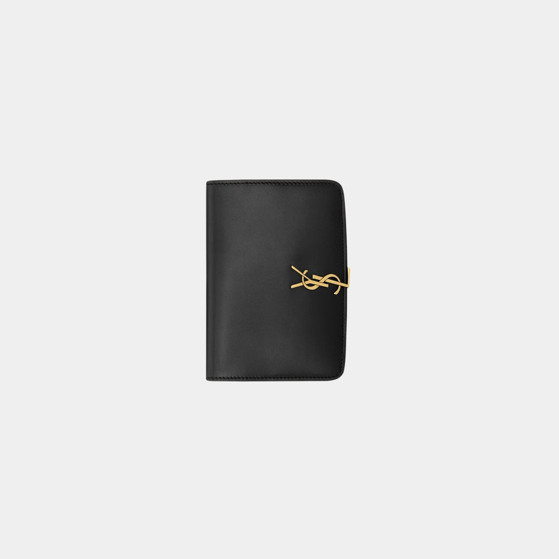 Yves Saint Laurent Voltaire Passport Case Calfskin, Black, Front