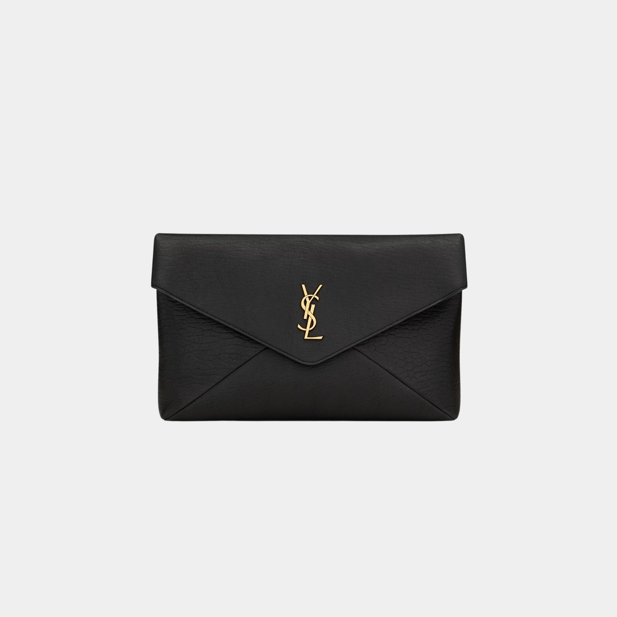Yves Saint Laurent Cassandre large Envelope Pouch Lambskin, Black, Front