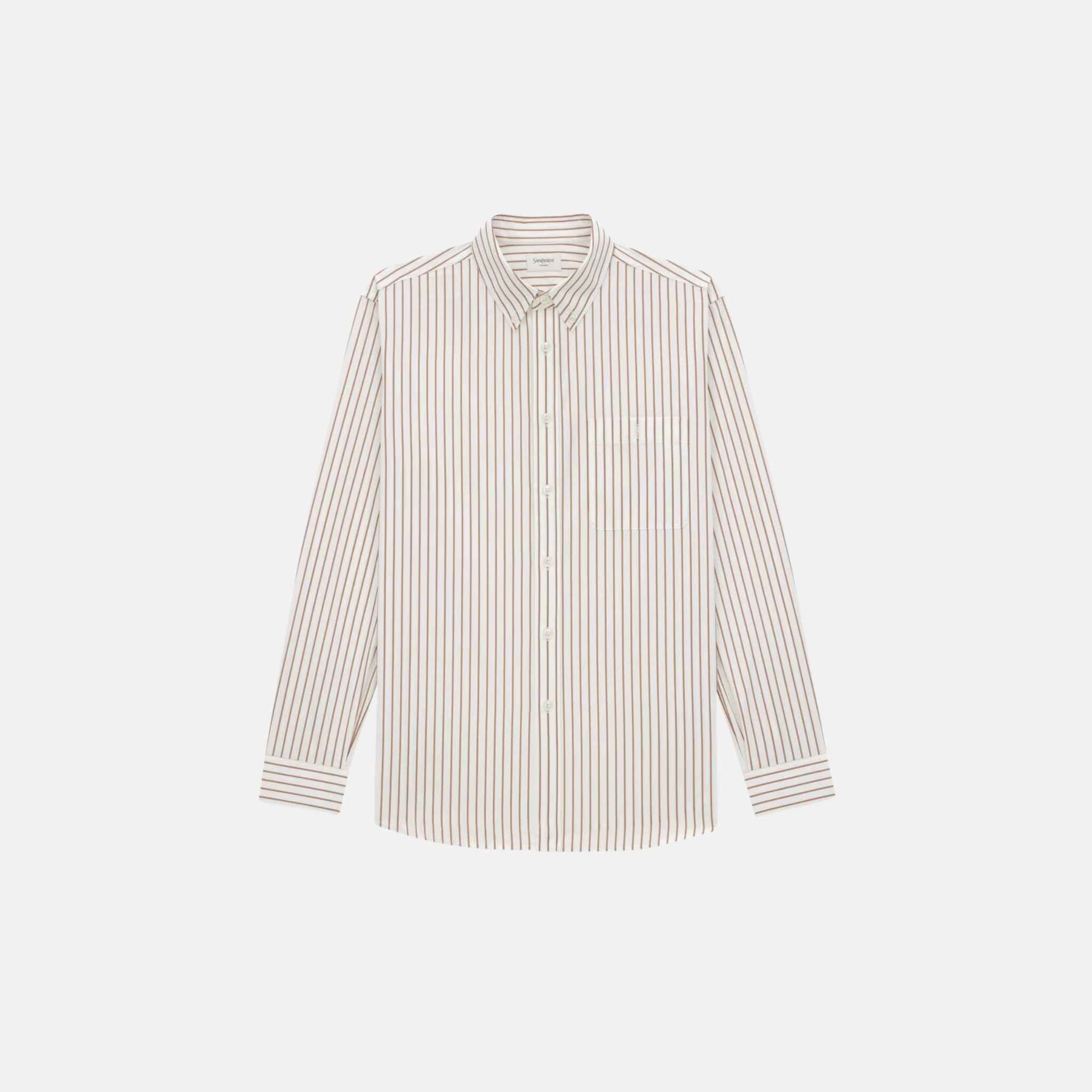 Yves Saint Laurent Cassandre Shirt In Striped Cotton Poplin, Front
