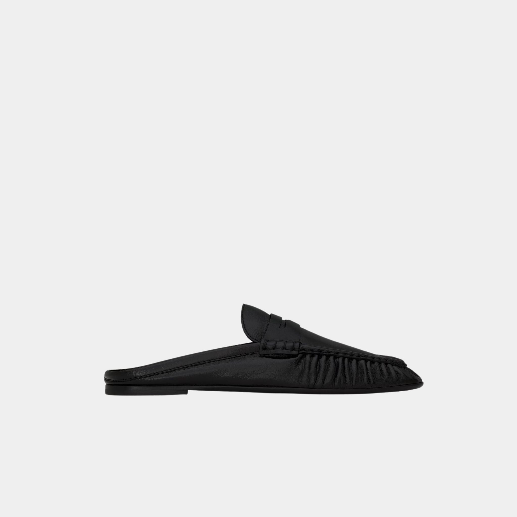 Yves Saint Laurent Le Loafer Mules in Black Smooth Leather, Side