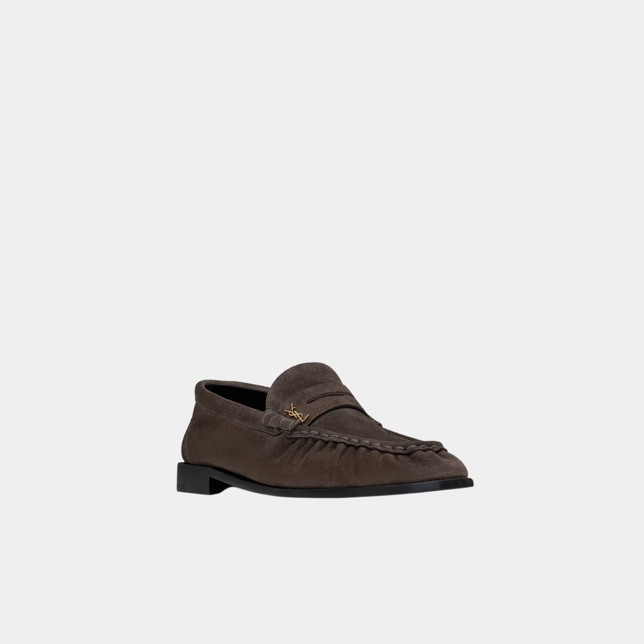 Yves Saint Laurent Le Loafer Supple in Suede, Dark Chocolate, Front