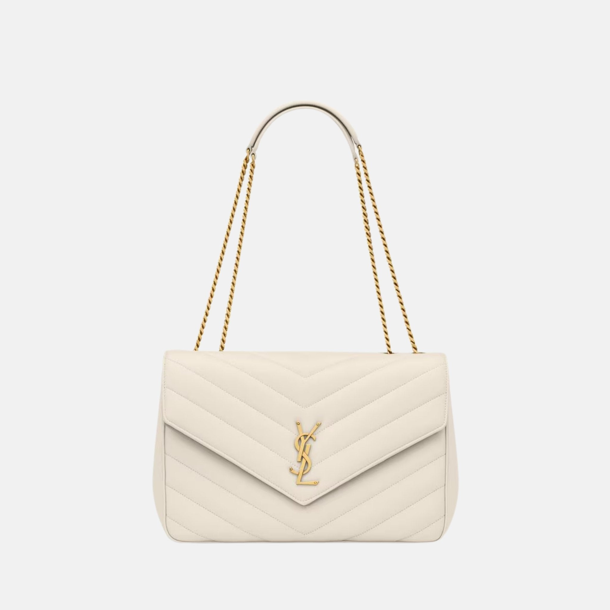 Yves Saint Laurent Loulou Large In Matelasse Lambskin, Blanc, Front