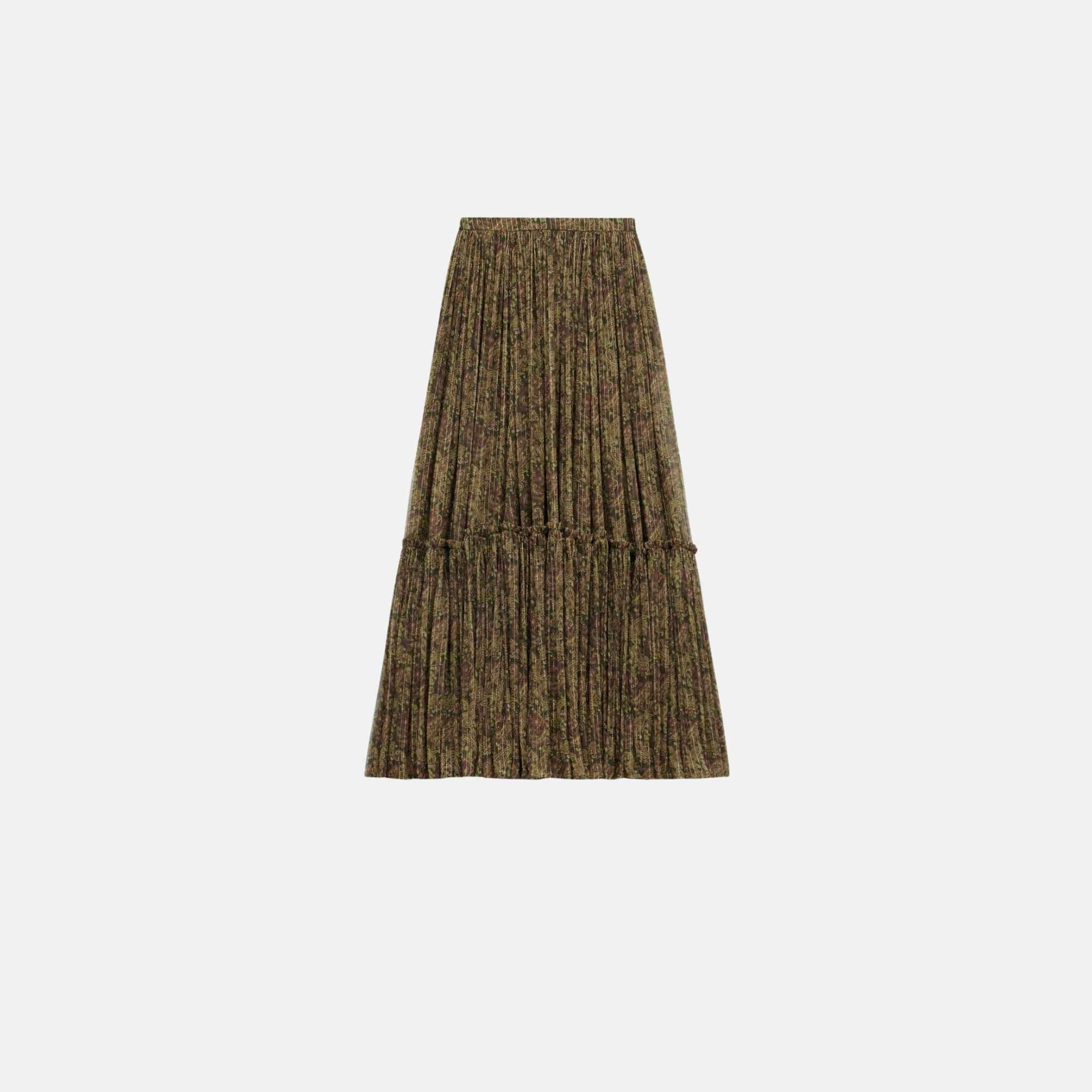 Yves Saint Laurent Ruffled Skirt In Lurex Paisley Silk, Front