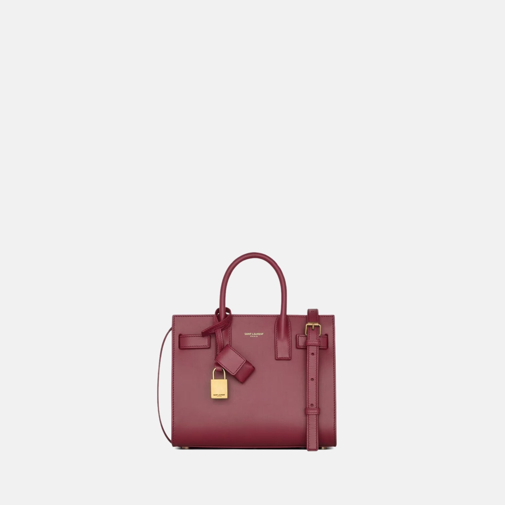 Yves Saint Laurent Sac De Jour In Smooth Leather Nano, Rouge Merlot, Front