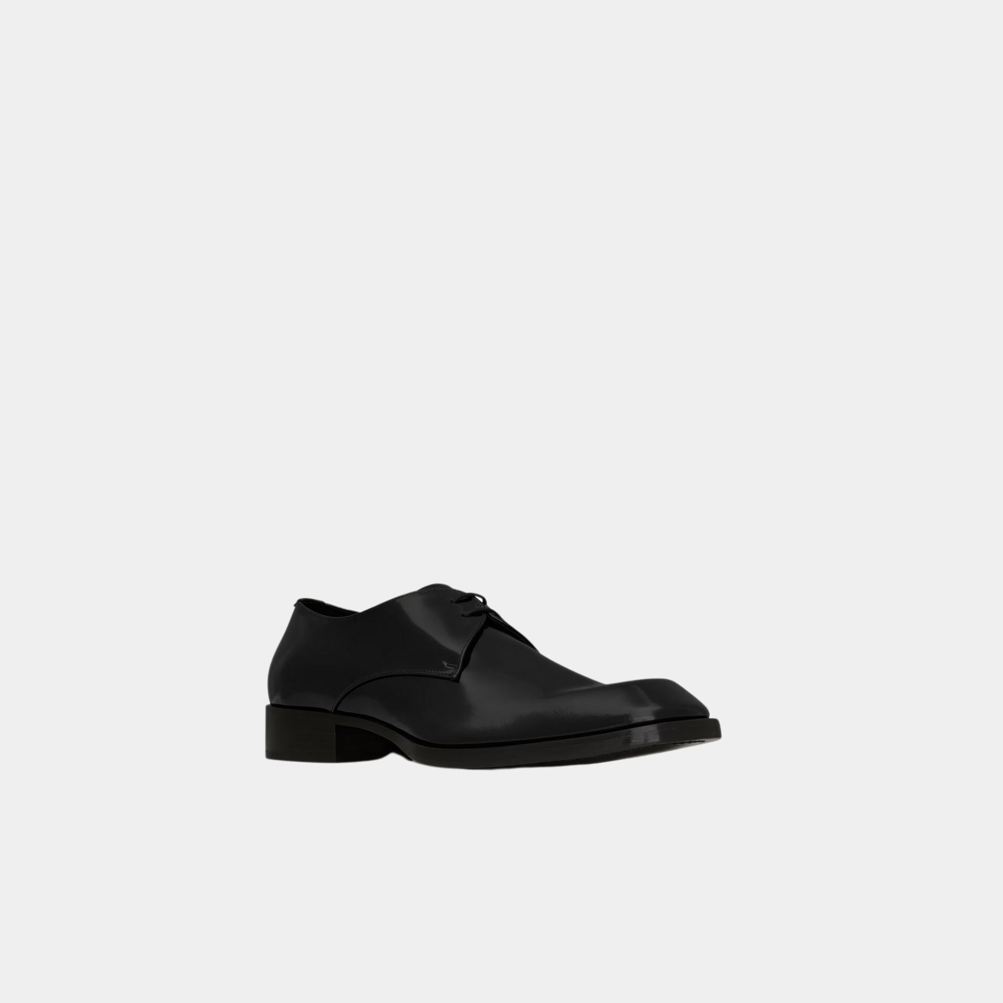 Yves Saint Laurent Vadim Derbies in Black Glazed Leather, Front