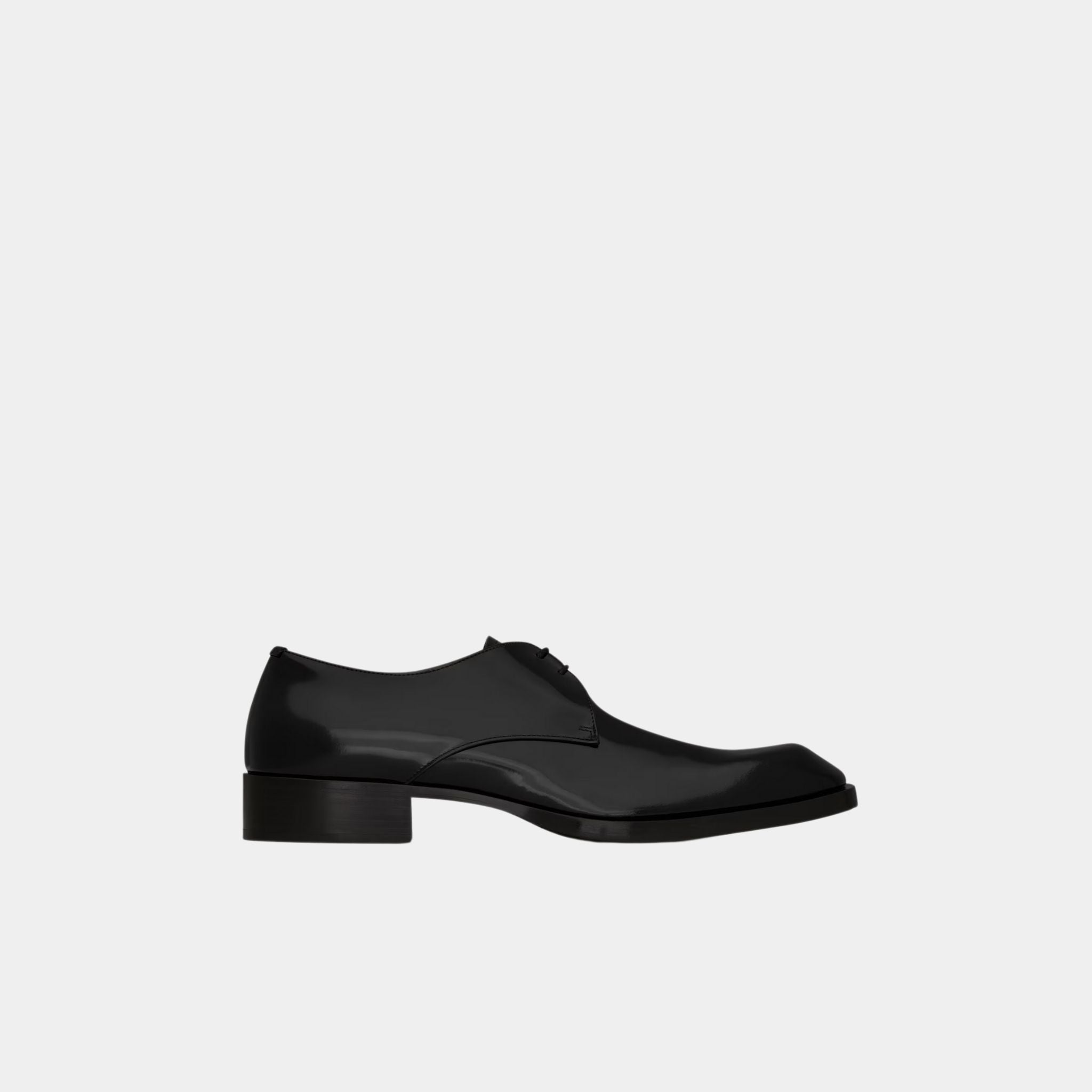 Yves Saint Laurent Vadim Derbies in Black Glazed Leather, Side