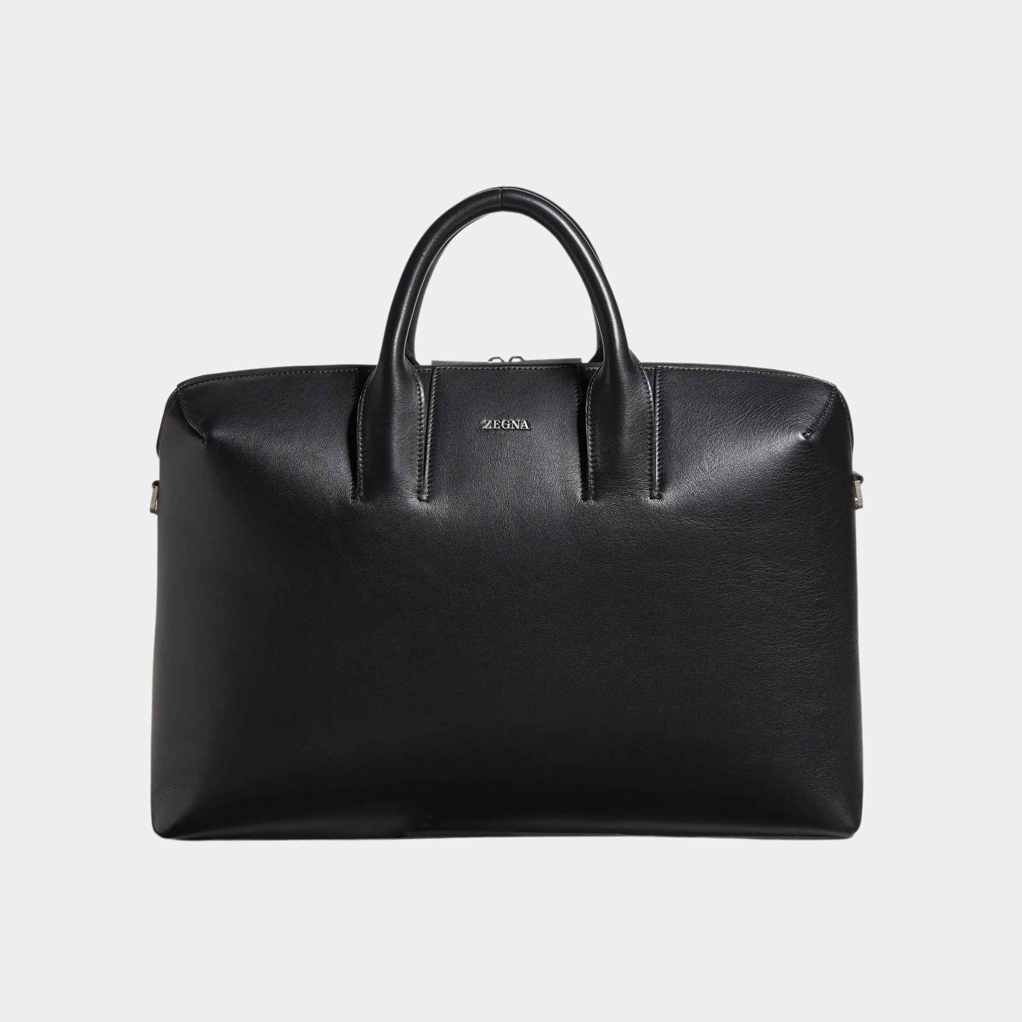 Zegna Black Leather Business Bag, Front